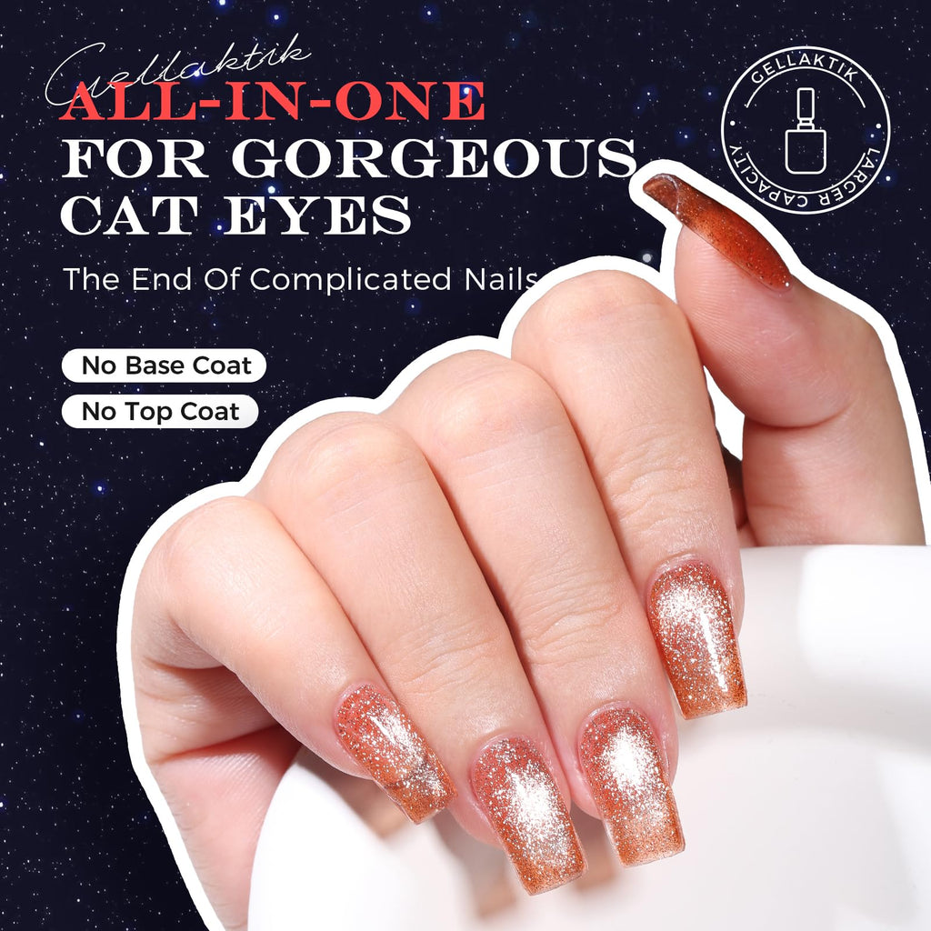 GELLAKTIK 5-in-1 Cat Eye Gel Polish – Caramel Brown (15ml)