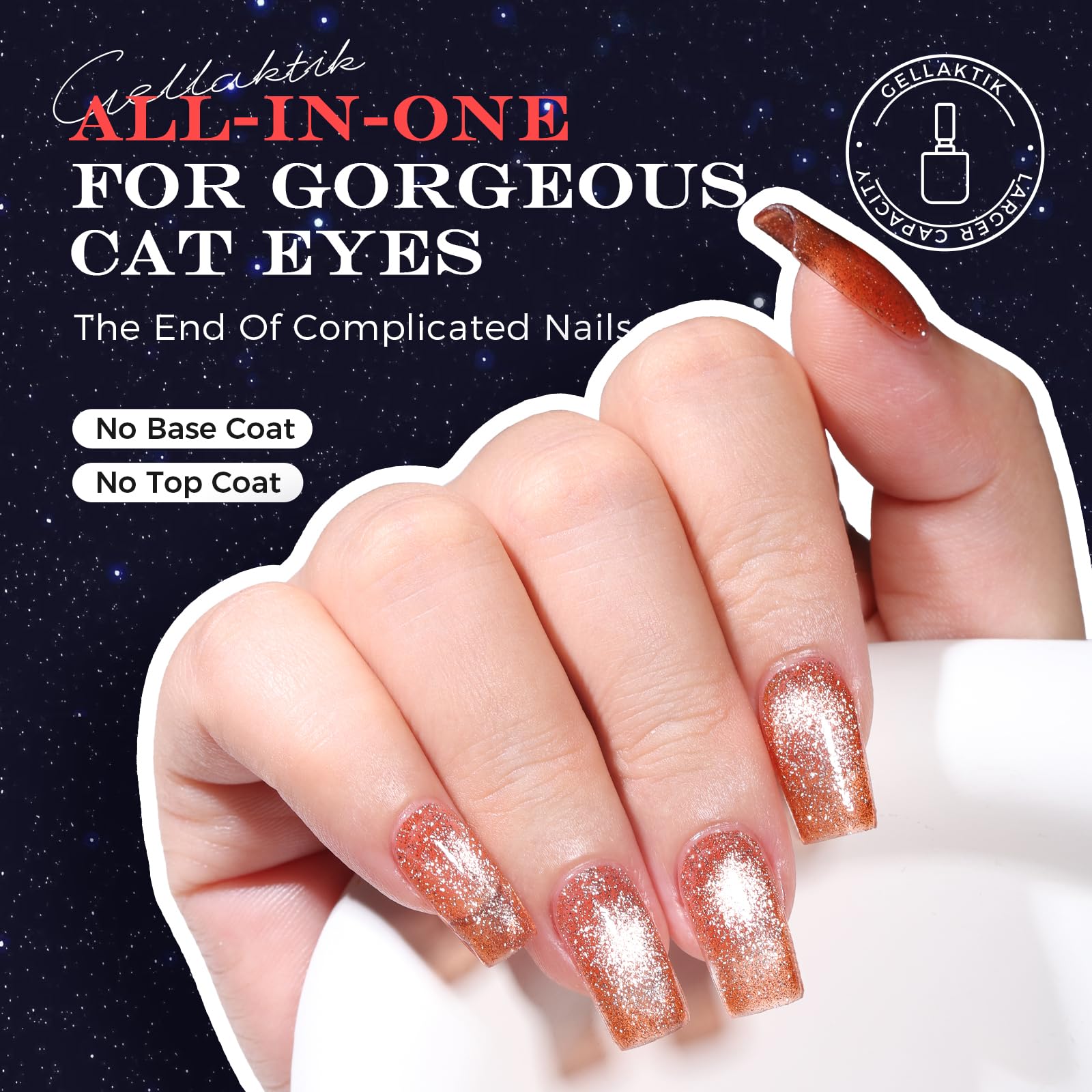 GELLAKTIK 5-in-1 Cat Eye Gel Polish – Caramel Brown (15ml)