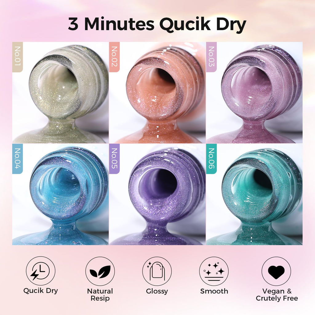 GELLAKTIK 5-in-1 Cat Eye Gel Nail Kit – 6x7.5ml, No Base/Top Coat Needed