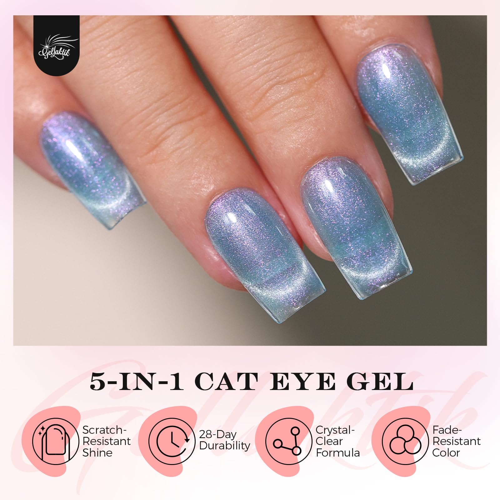 GELLAKTIK 5-in-1 Cat Eye Gel Nail Kit – 6x7.5ml, No Base/Top Coat Needed