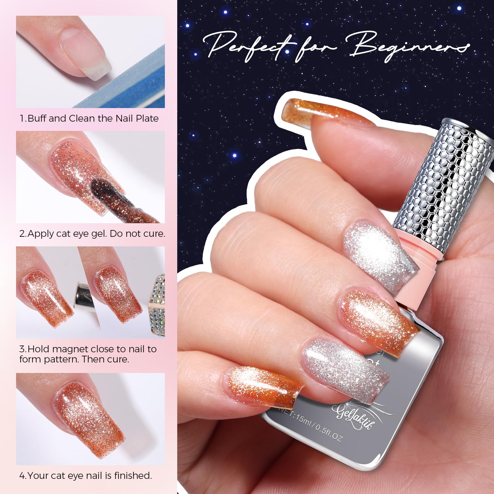 GELLAKTIK 5-in-1 Cat Eye Gel Polish – Caramel Brown (15ml)