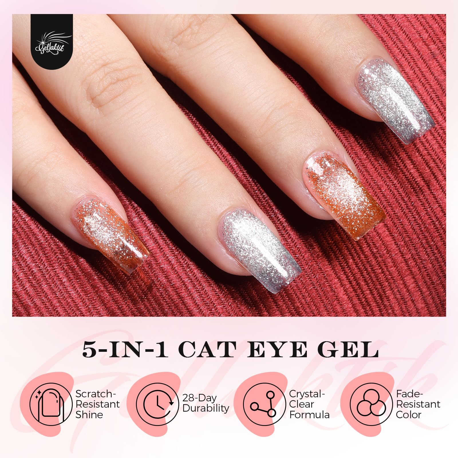 GELLAKTIK 5-in-1 Cat Eye Gel Polish – Caramel Brown (15ml)