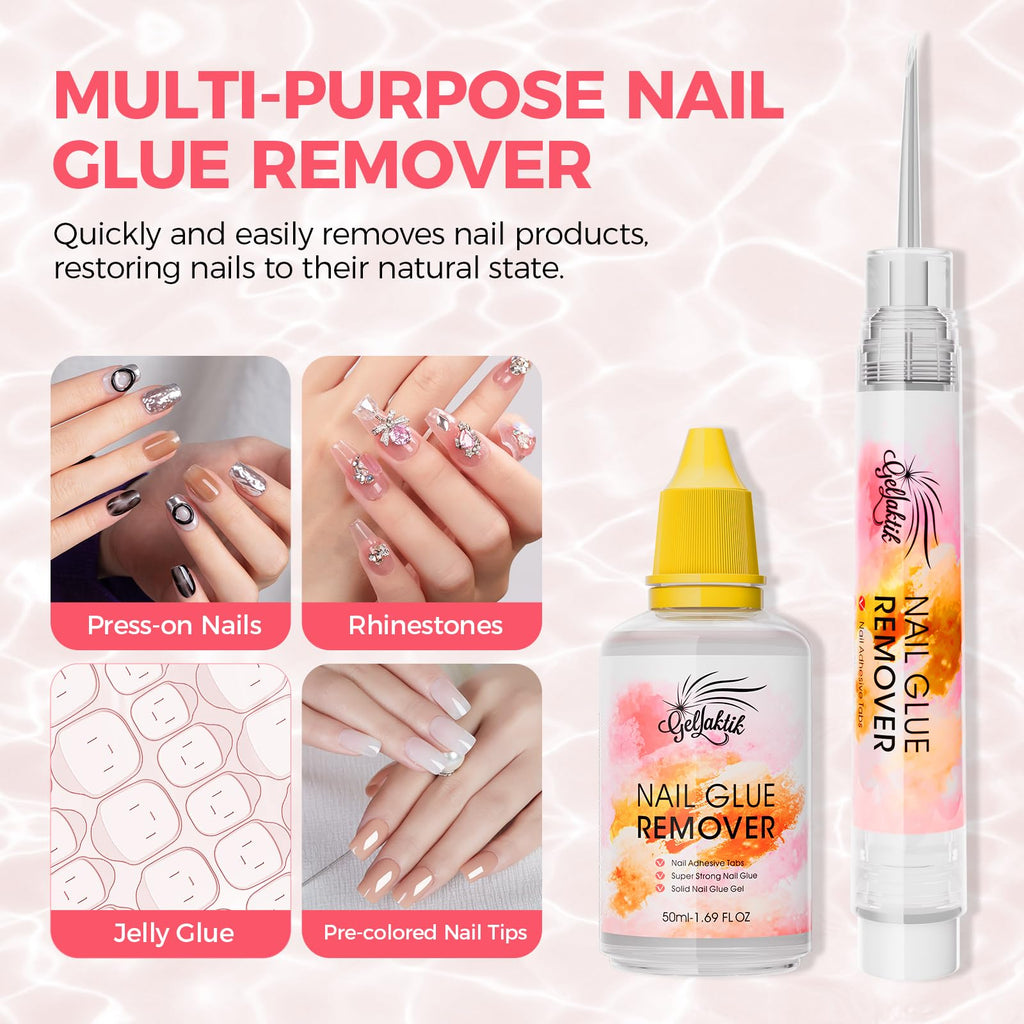 GELLAKTIK Nail Glue Remover with Pro Click & Remove Pen – 50ml, Acetone-Free