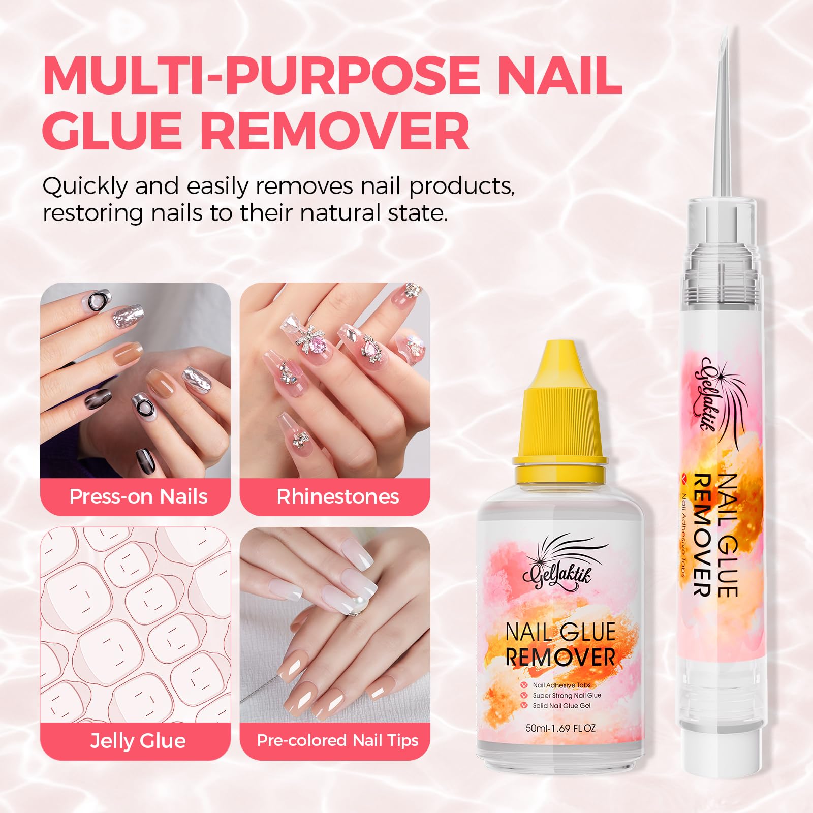 GELLAKTIK Nail Glue Remover with Pro Click & Remove Pen – 50ml, Acetone-Free