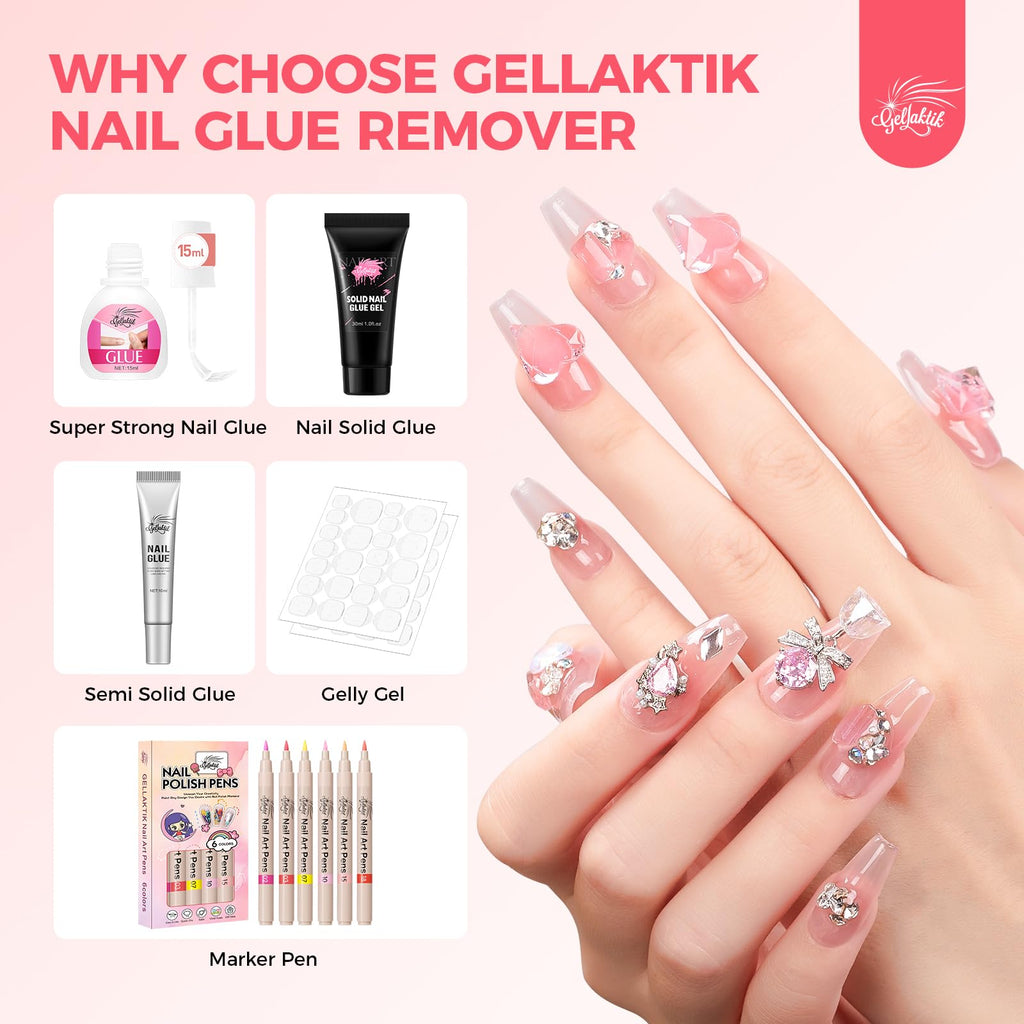 GELLAKTIK Nail Glue Remover with Pro Click & Remove Pen – 50ml, Acetone-Free