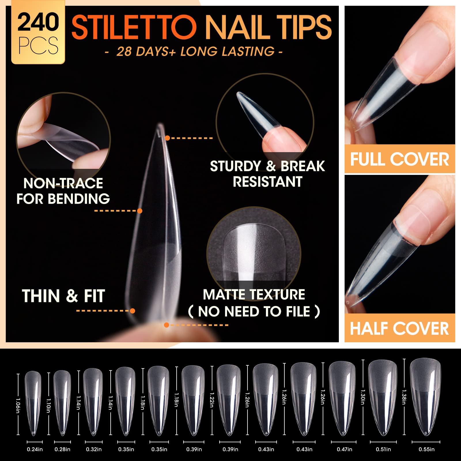GELLEN Gel Nail Kit – 240 Tips, 12 Sizes, Stiletto/Almond, UV Lamp, Glue Gel