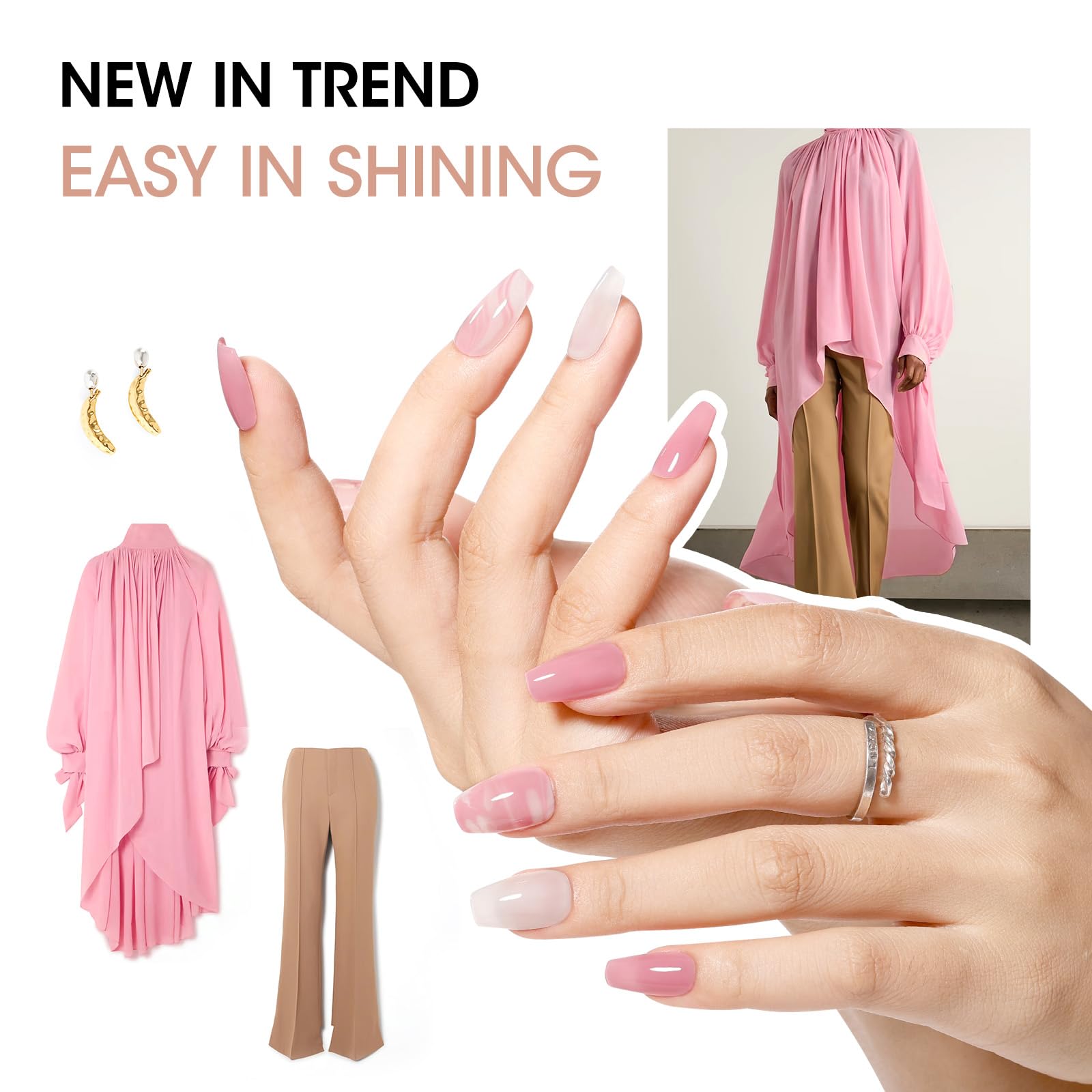 GELLEN Sheer Nude Jelly Nail Polish Set – 6 Colors, Quick Dry, 4-Free, HEMA-Free, Non-Toxic