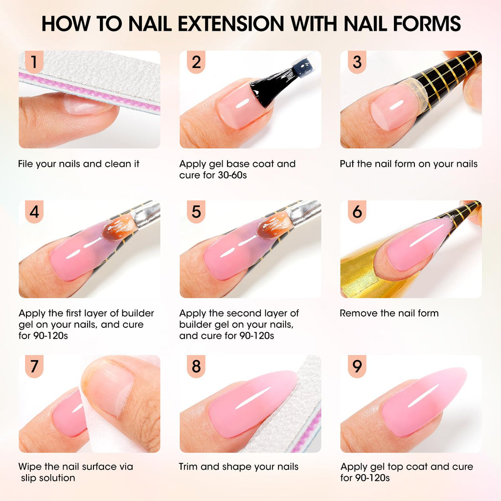 GELLEN Builder Gel Nails Extensions – Nude 30g, UV/LED, 20 Nail Forms
