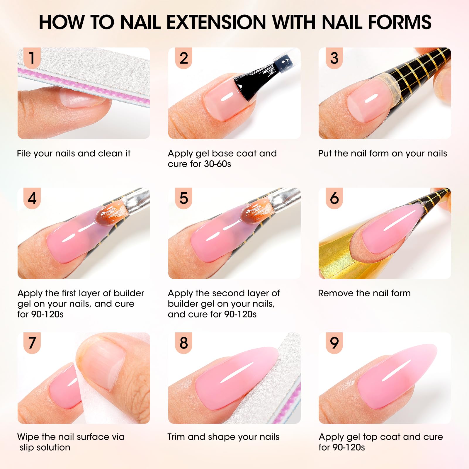 GELLEN Builder Gel Nails Extensions – Nude 30g, UV/LED, 20 Nail Forms