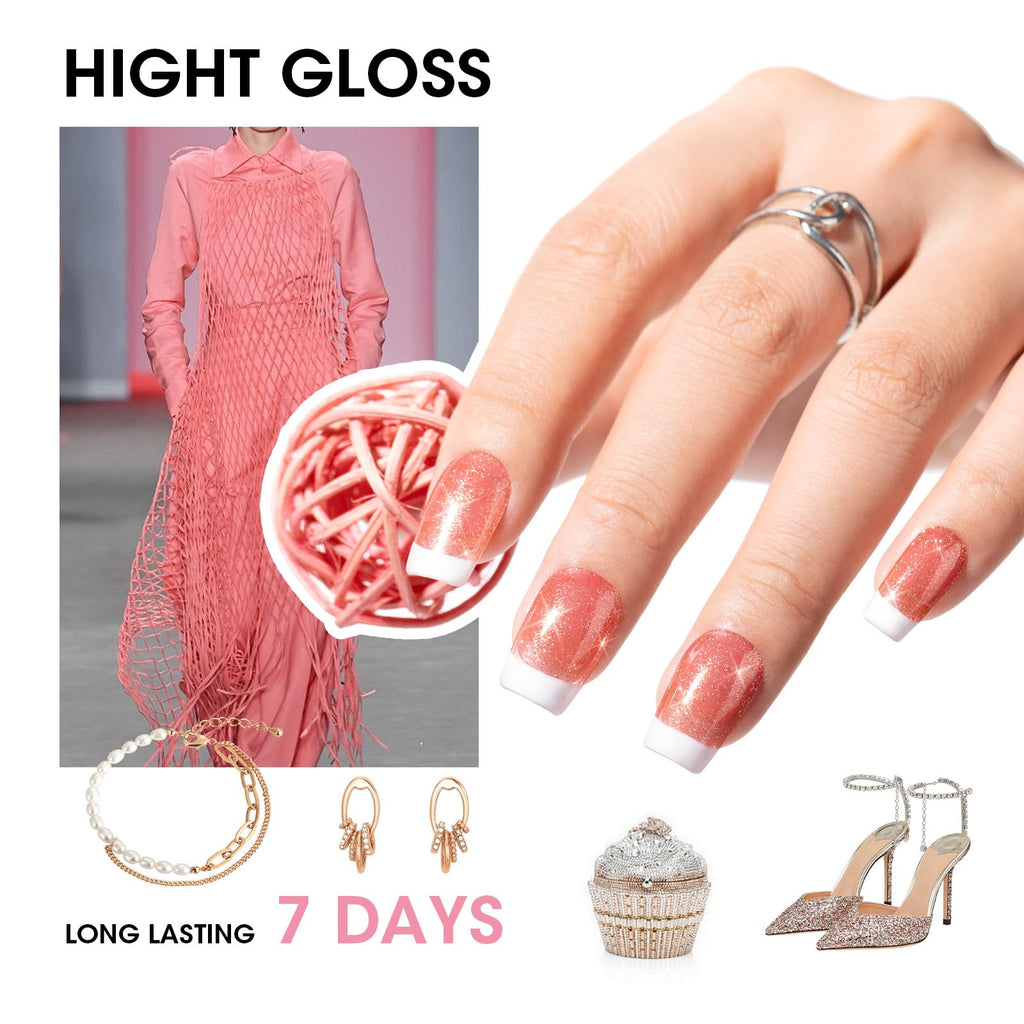 GELLEN Sheer Shimmer Pink Nail Polish & Clear Base Top Coat – 6-Piece Set, Quick-Dry, 4-Free