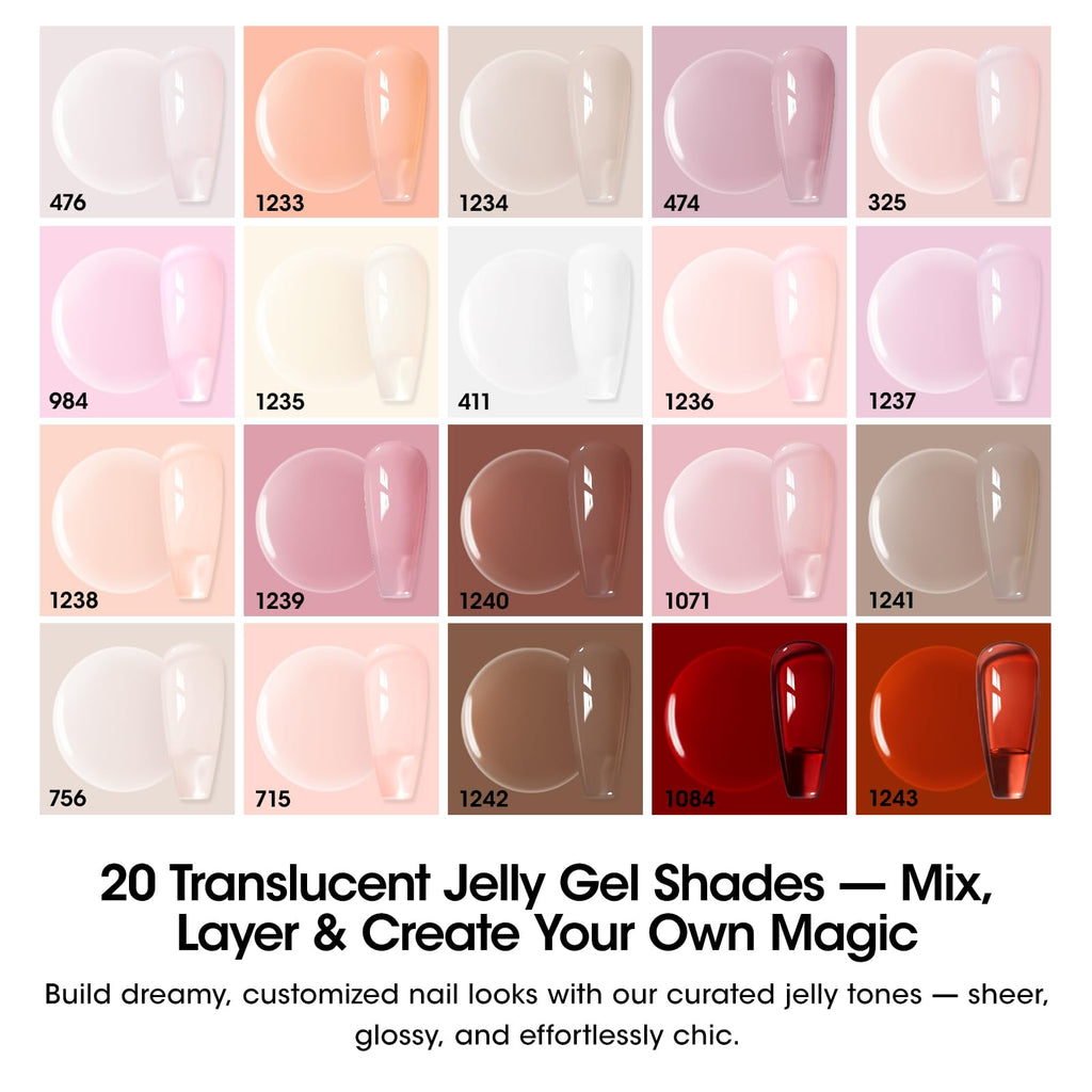GELLEN Nude Gel Nail Polish Set – 20 Colors with Cat-Eye Top Coat & 3-Free Formula