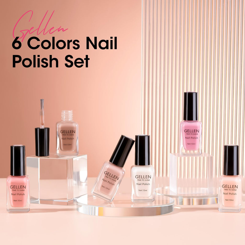 GELLEN Sheer Nude Jelly Nail Polish Set – 6 Colors, Quick Dry, 4-Free, HEMA-Free, Non-Toxic