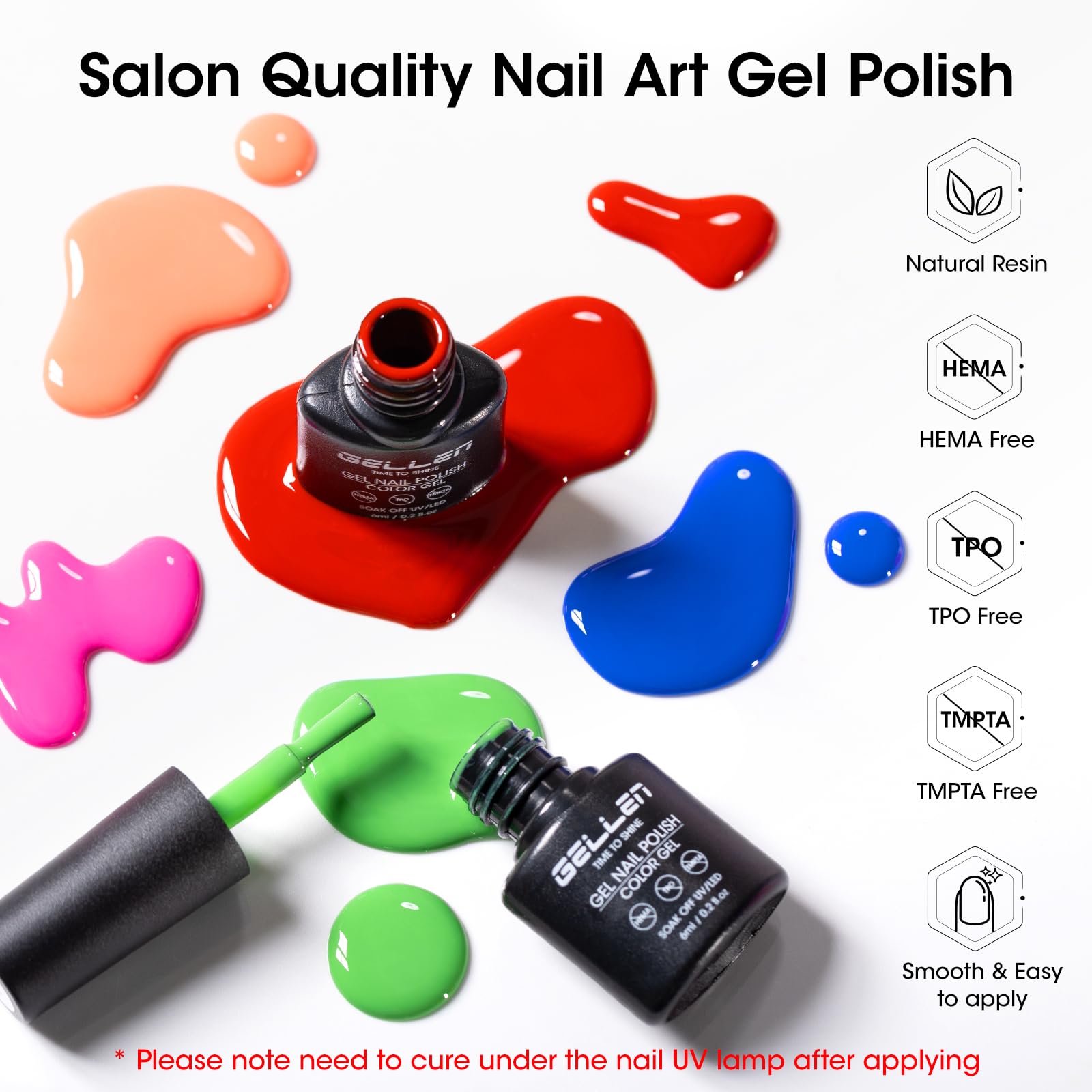 GELLEN 24-Piece Gel Nail Polish Set – 20 Colors + Base/Top Coats & Cat-Eye Top Coat