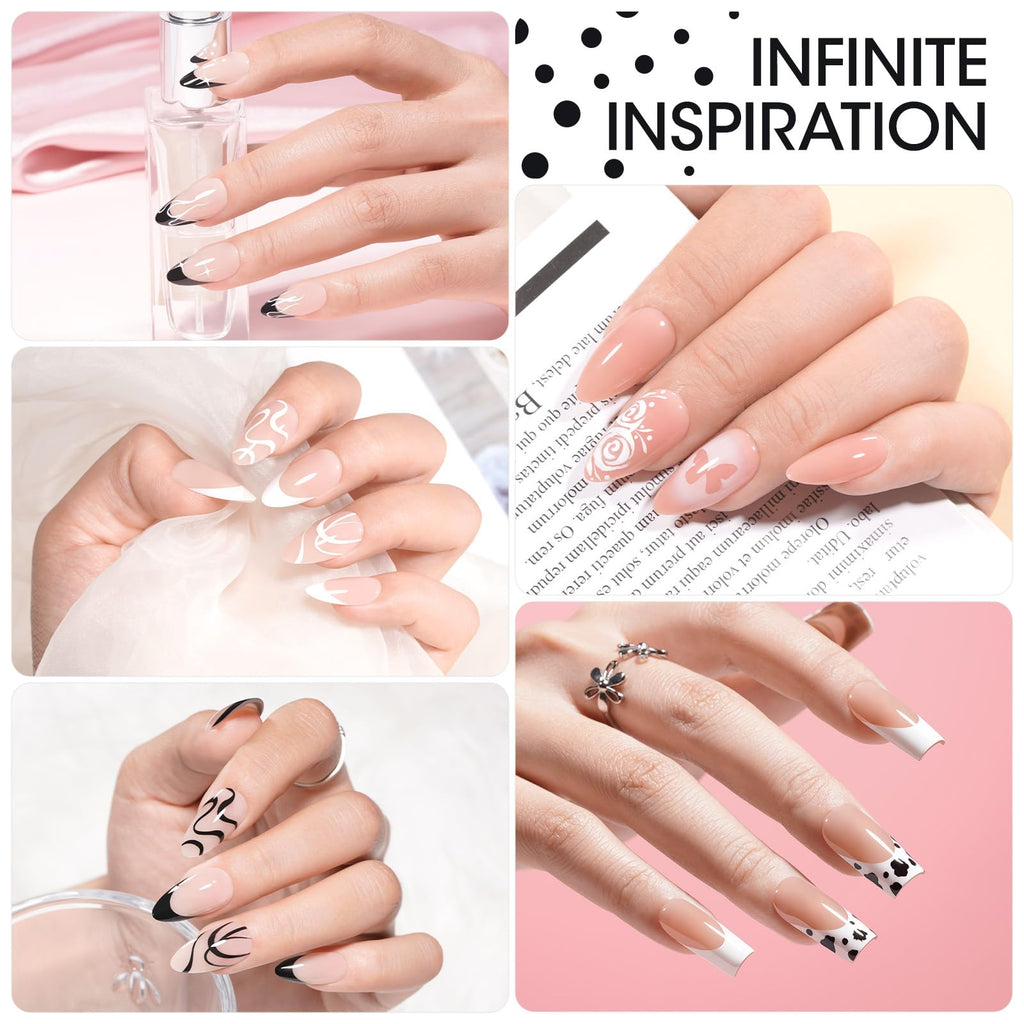 GELLEN Nail Painting Gel 2Pcs 8g – Black & White No-Wipe Nail Art Gel for Liner, Florals & French