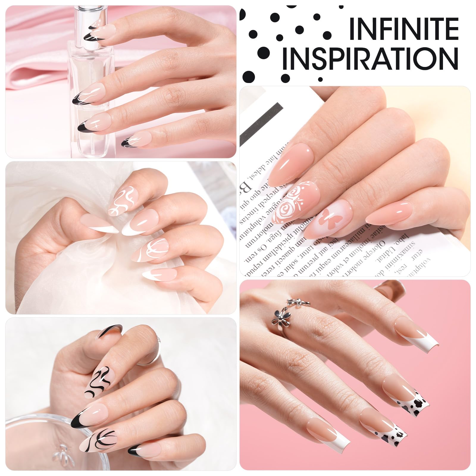 GELLEN Nail Painting Gel 2Pcs 8g – Black & White No-Wipe Nail Art Gel for Liner, Florals & French