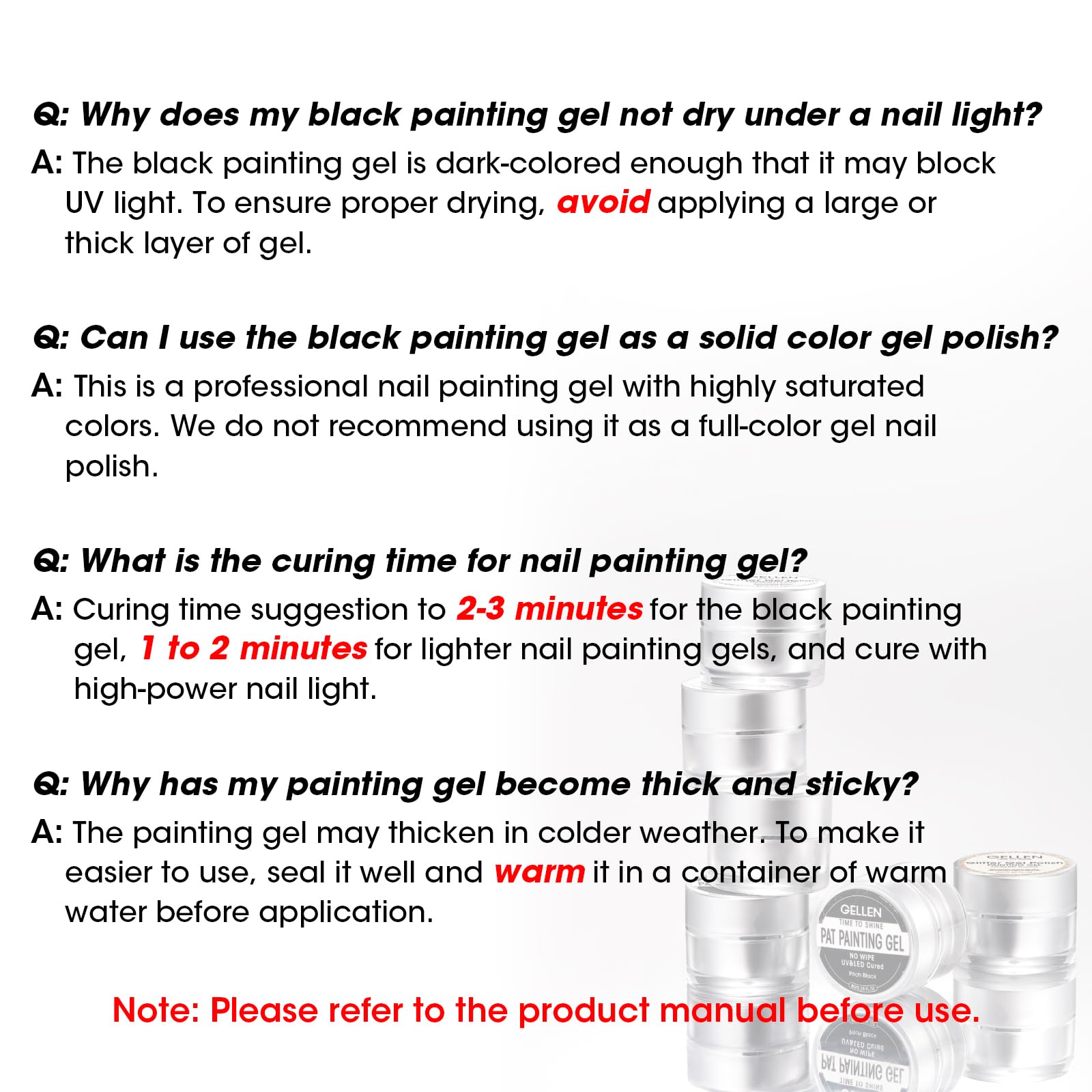 GELLEN Nail Painting Gel 2Pcs 8g – Black & White No-Wipe Nail Art Gel for Liner, Florals & French