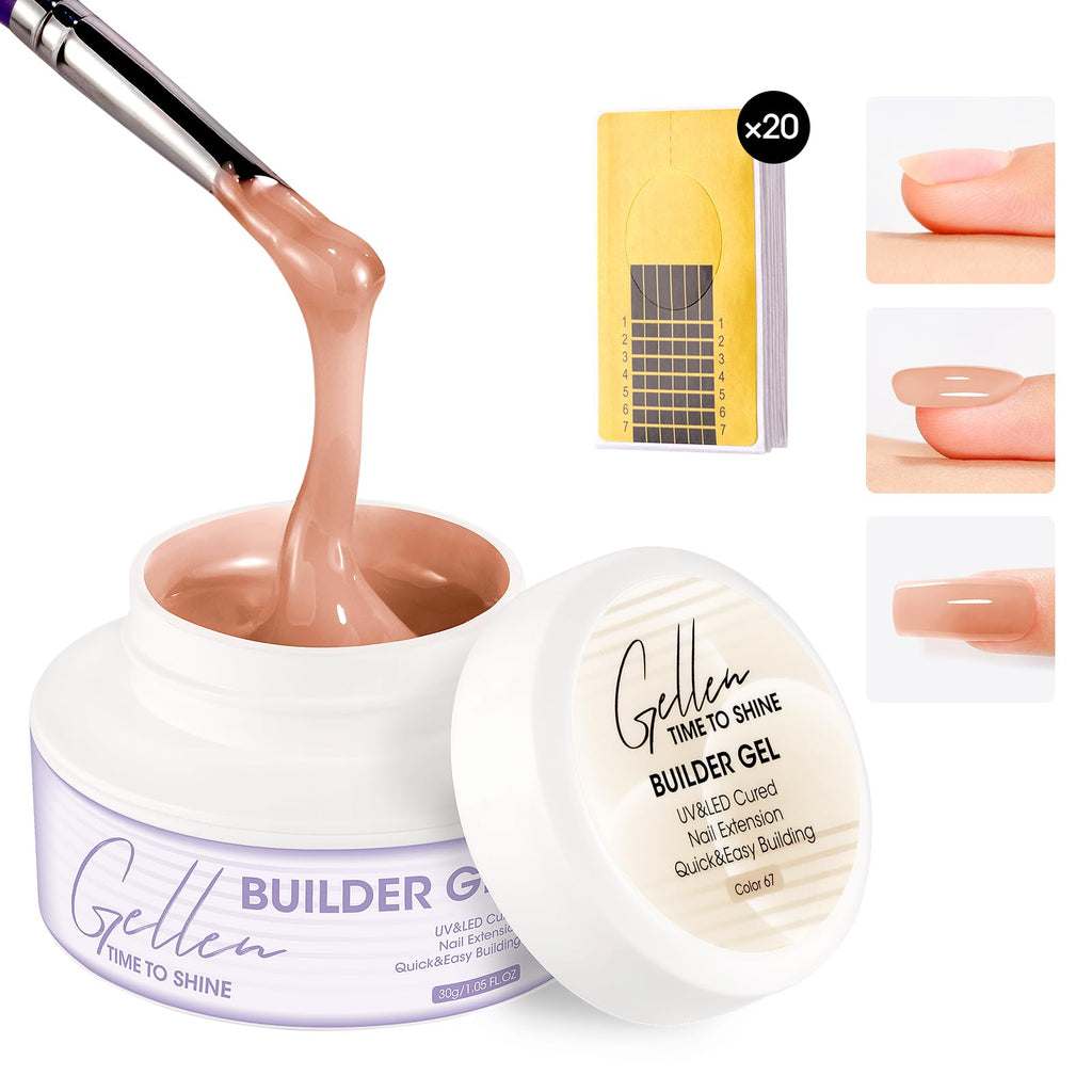 GELLEN Builder Gel Nails Extensions – Nude 30g, UV/LED, 20 Nail Forms