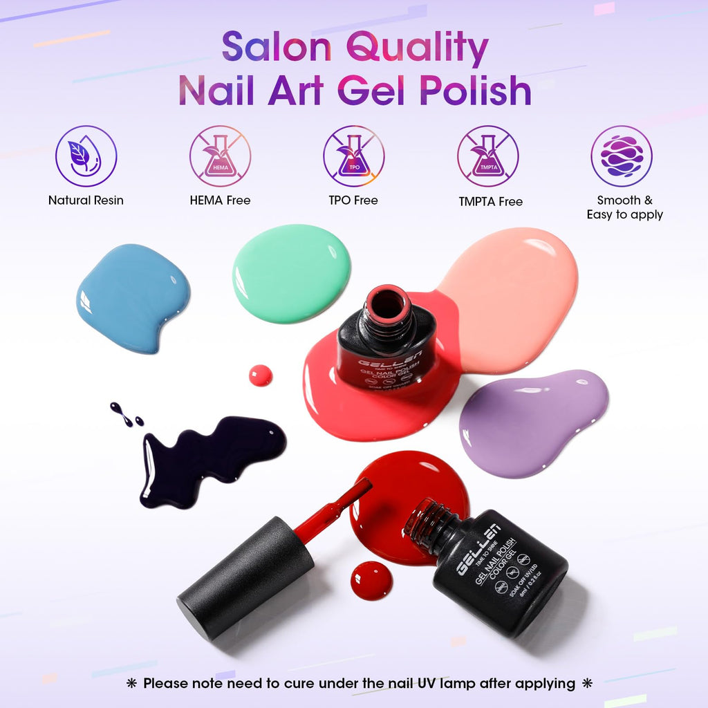 GELLEN 71-Piece Gel Nail Kit with 54W UV/LED Lamp — 32 Colors, Base & Top Coats, Home Salon Pro Set