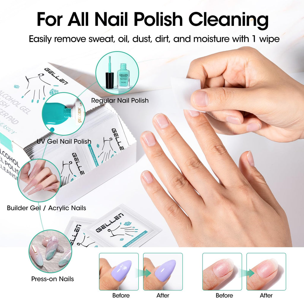 GELLEN Gel Polish Remover Pad Kit – 400 Pack, Acetone Pads + Alcohol Wipes, Travel Ready