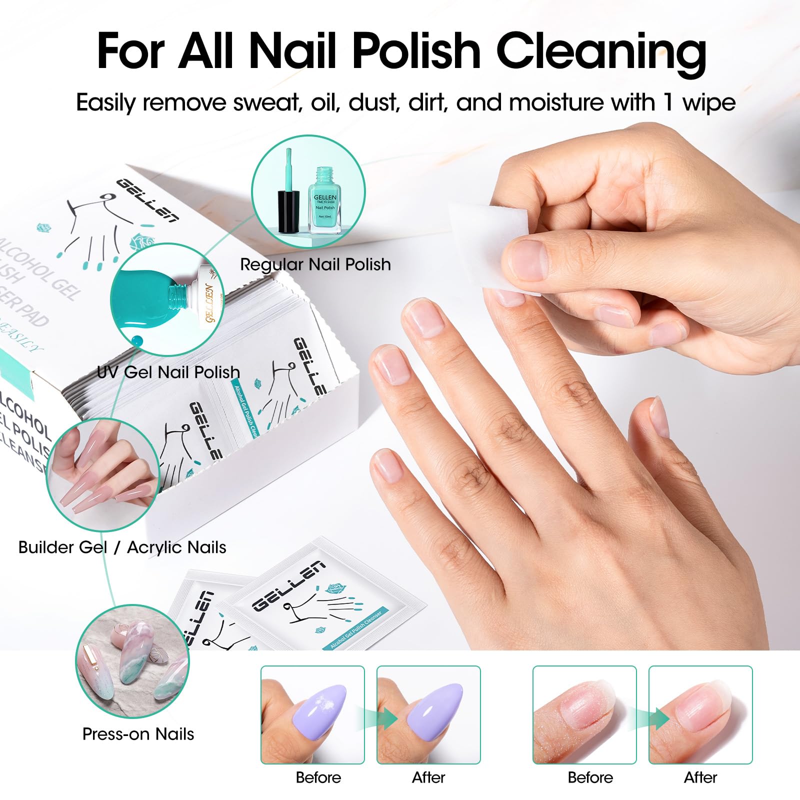 GELLEN Gel Polish Remover Pad Kit – 400 Pack, Acetone Pads + Alcohol Wipes, Travel Ready