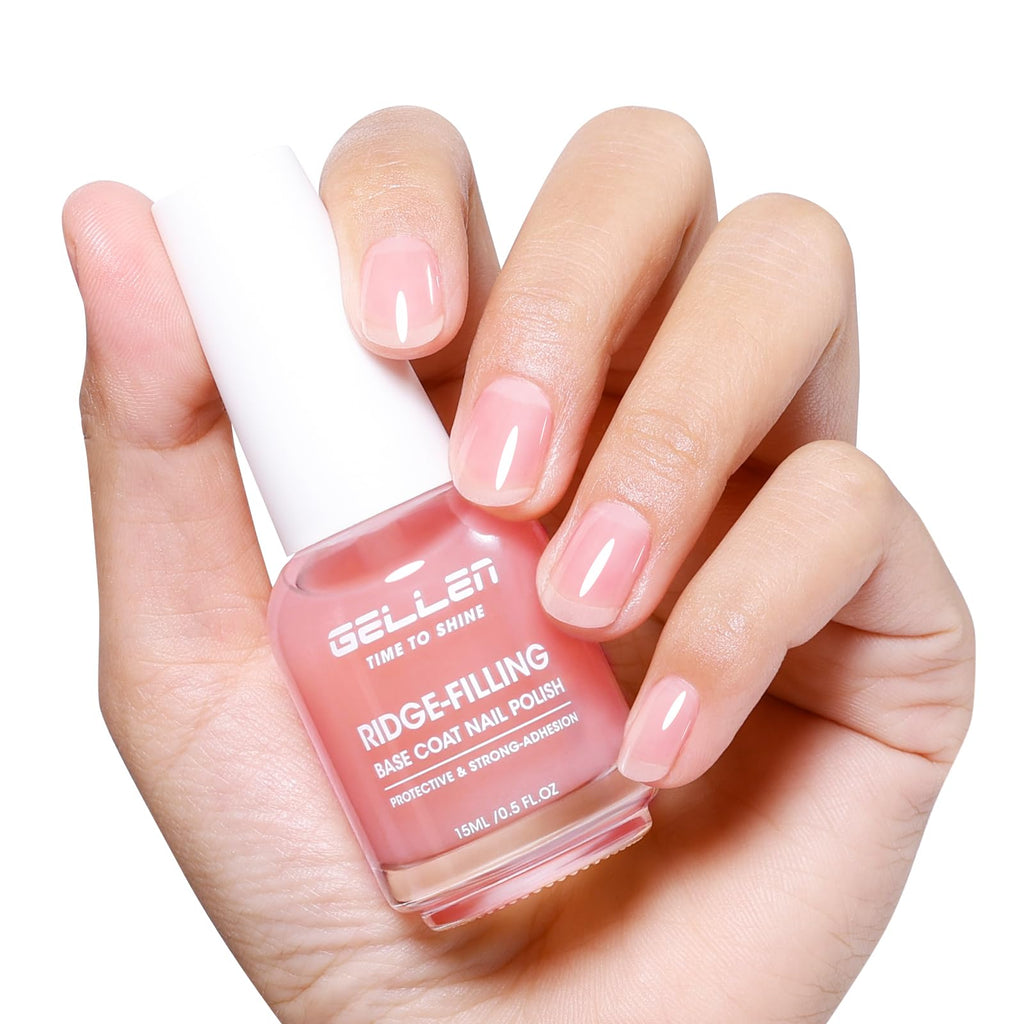 GELLEN Clear Nail Polish Ridge Filling Base Coat – Sheer Milky Pink, HEMA/TPO Free, Nourishing Ridge Filler