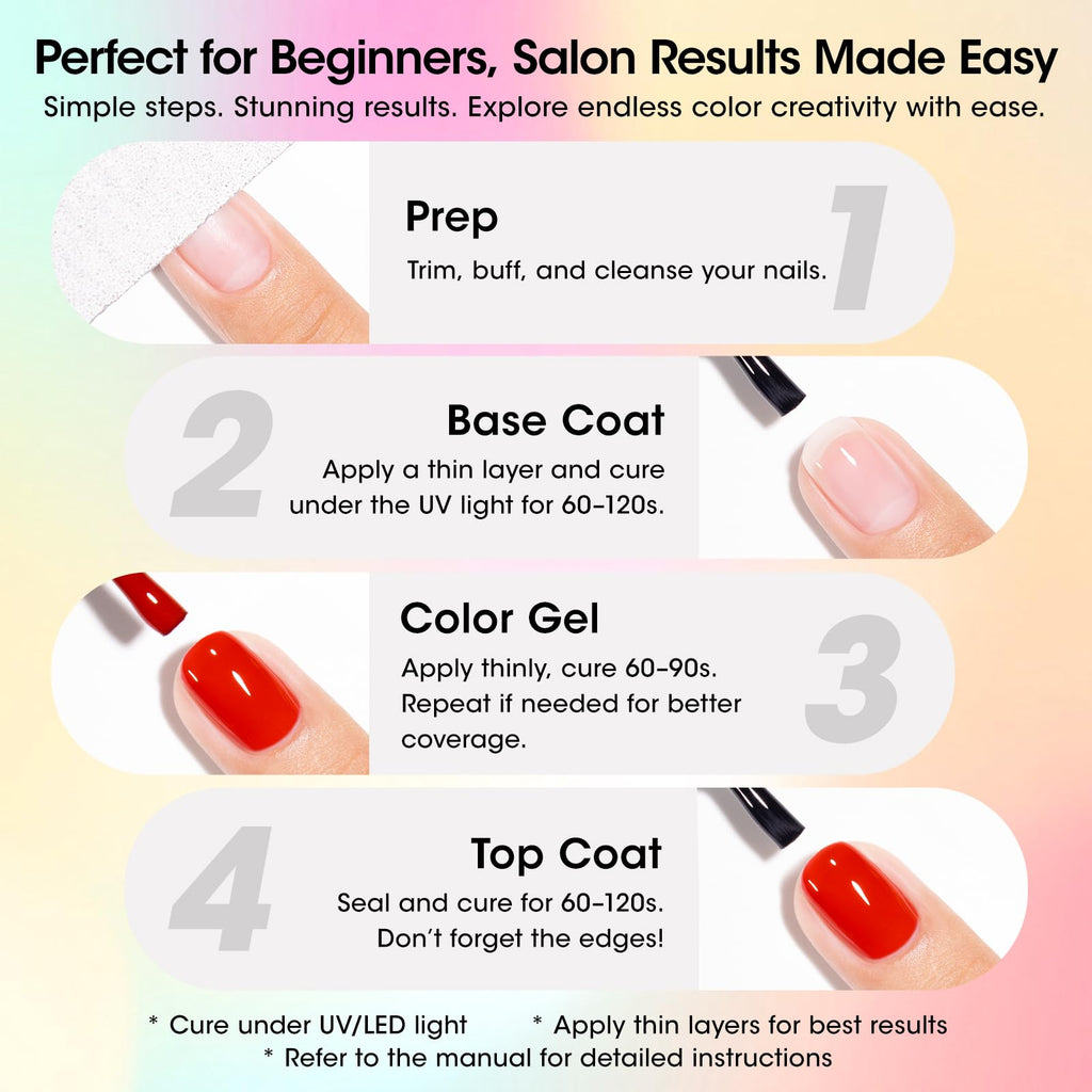 GELLEN 24-Piece Gel Nail Polish Set – 20 Colors + Base/Top Coats & Cat-Eye Top Coat