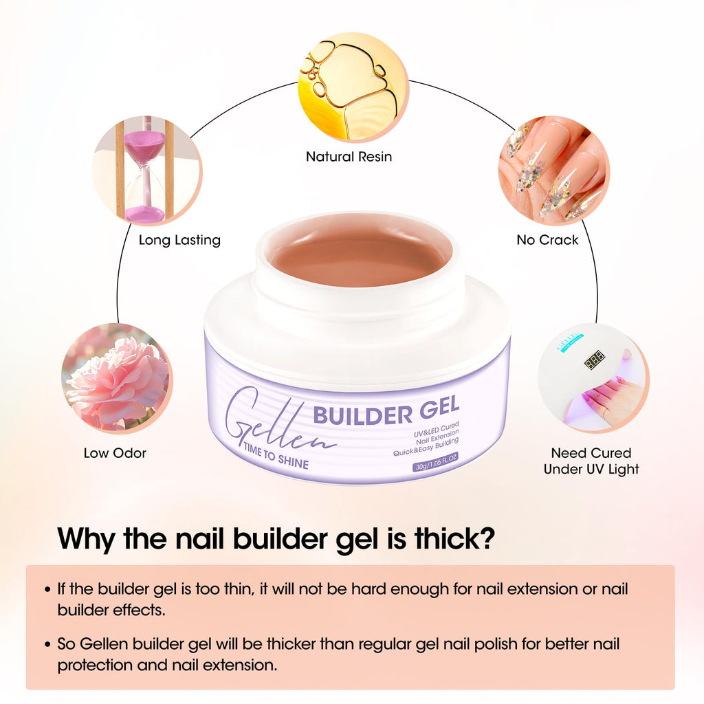 GELLEN Builder Gel Nails Extensions – Nude 30g, UV/LED, 20 Nail Forms