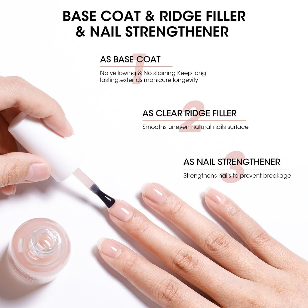 GELLEN Clear Ridge Filling Base Coat — Sheer Nude Tint, Strengthen & Nourish Nails