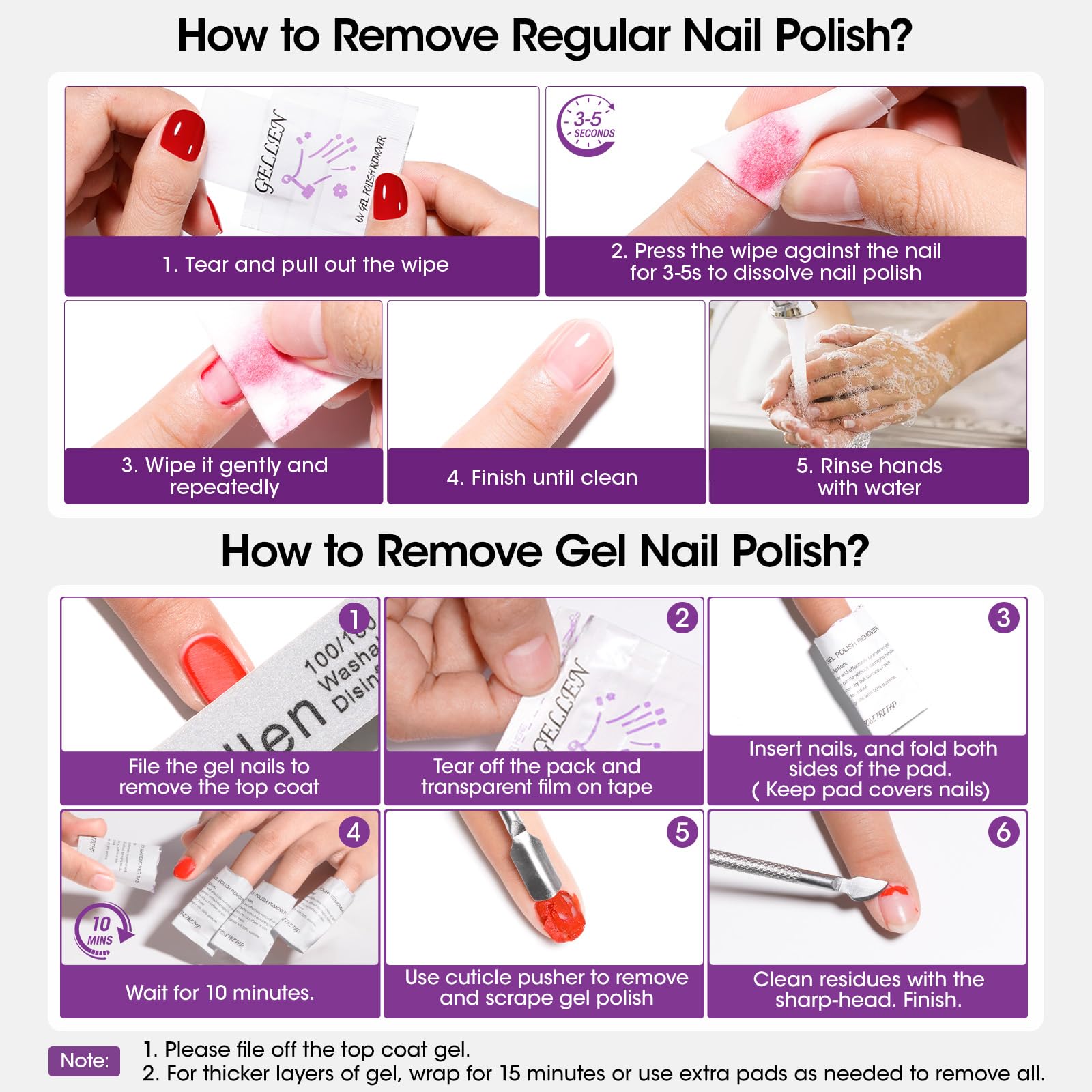 GELLEN Gel Polish Remover Pad Kit – 400 Pack, Acetone Pads + Alcohol Wipes, Travel Ready