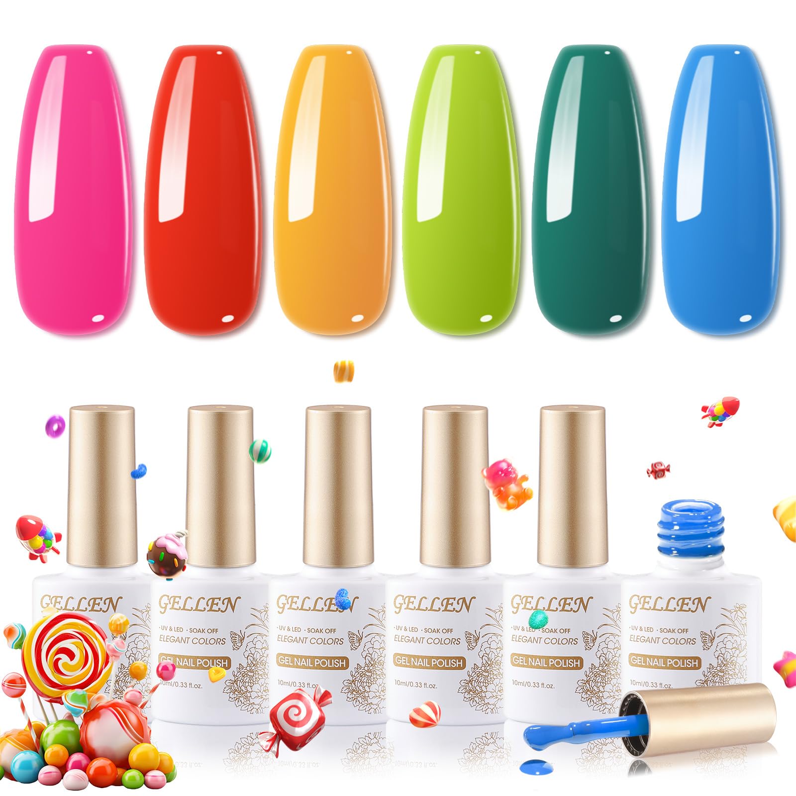 GELLEN Gel Nail Polish Kit – 6-Color Rainbow Set for DIY Manicure