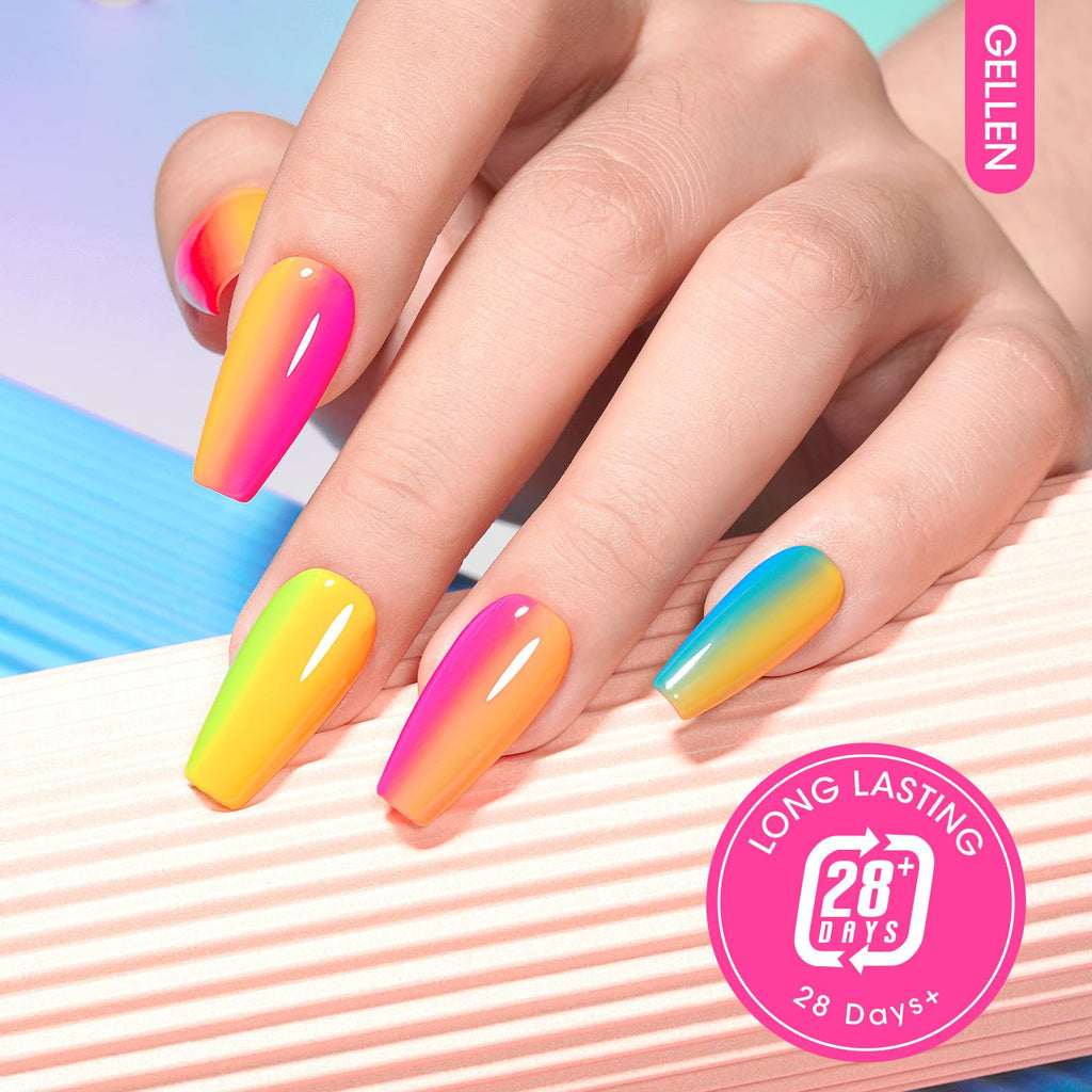GELLEN Gel Nail Polish Kit – 6-Color Rainbow Set for DIY Manicure