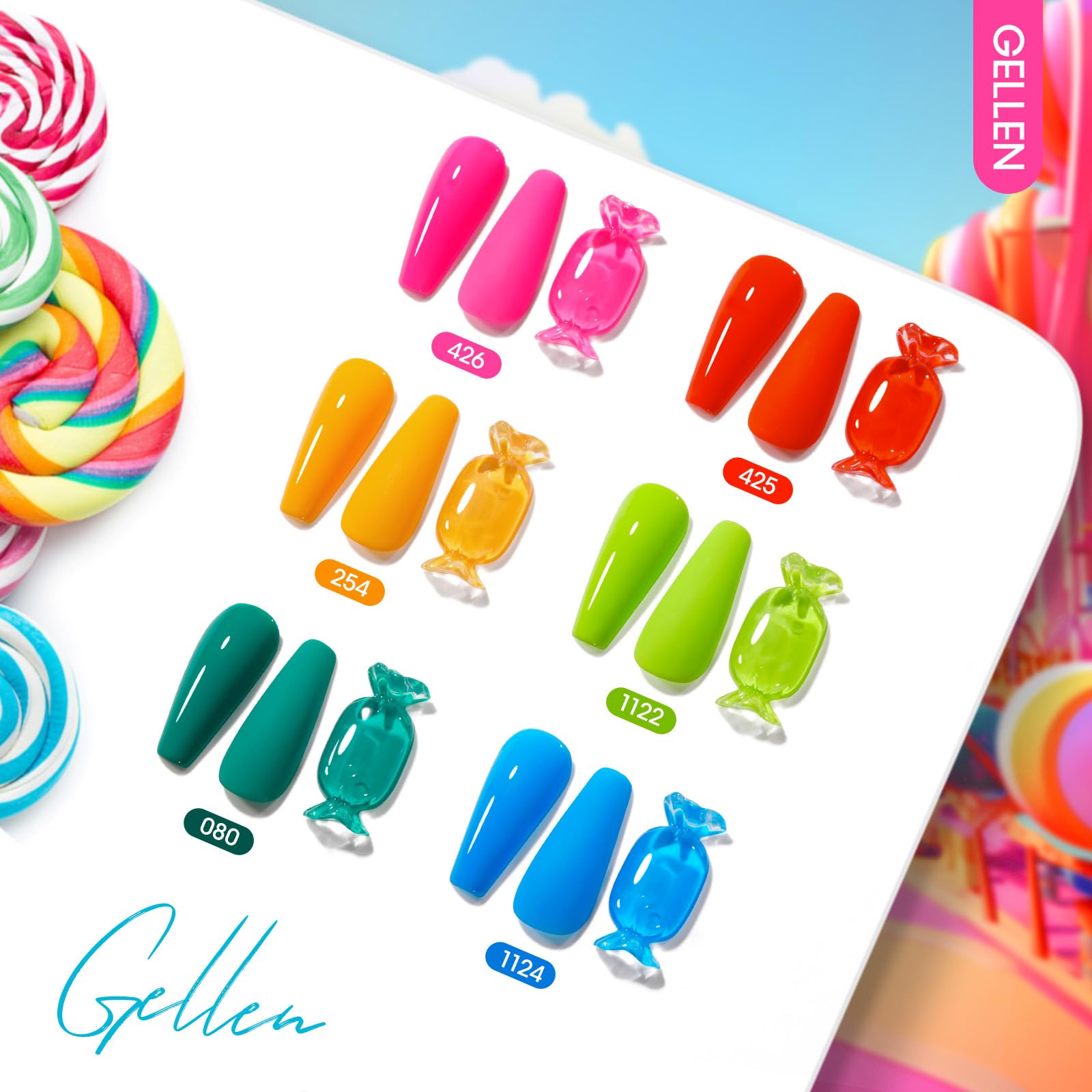GELLEN Gel Nail Polish Kit – 6-Color Rainbow Set for DIY Manicure