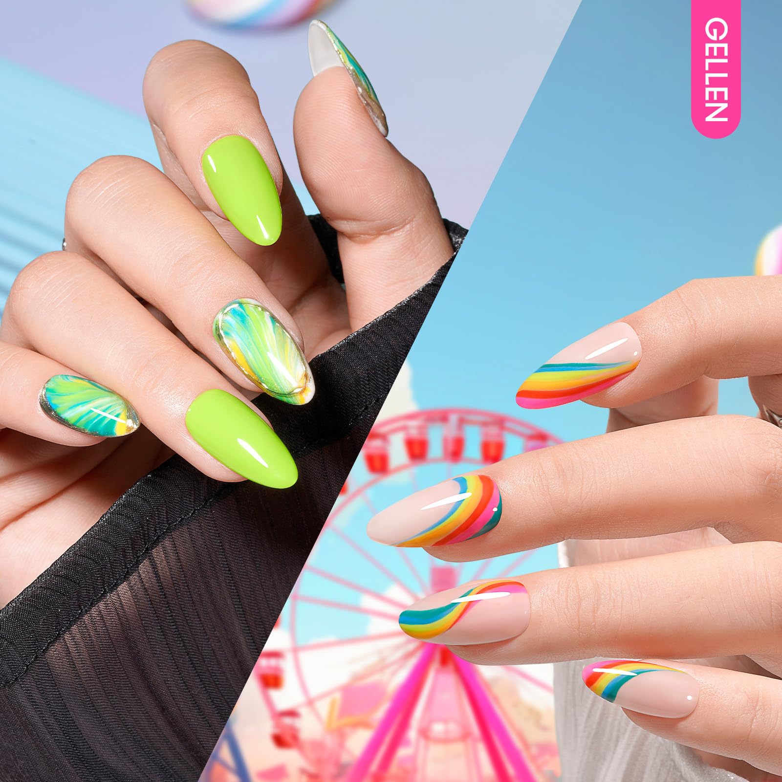 GELLEN Gel Nail Polish Kit – 6-Color Rainbow Set for DIY Manicure