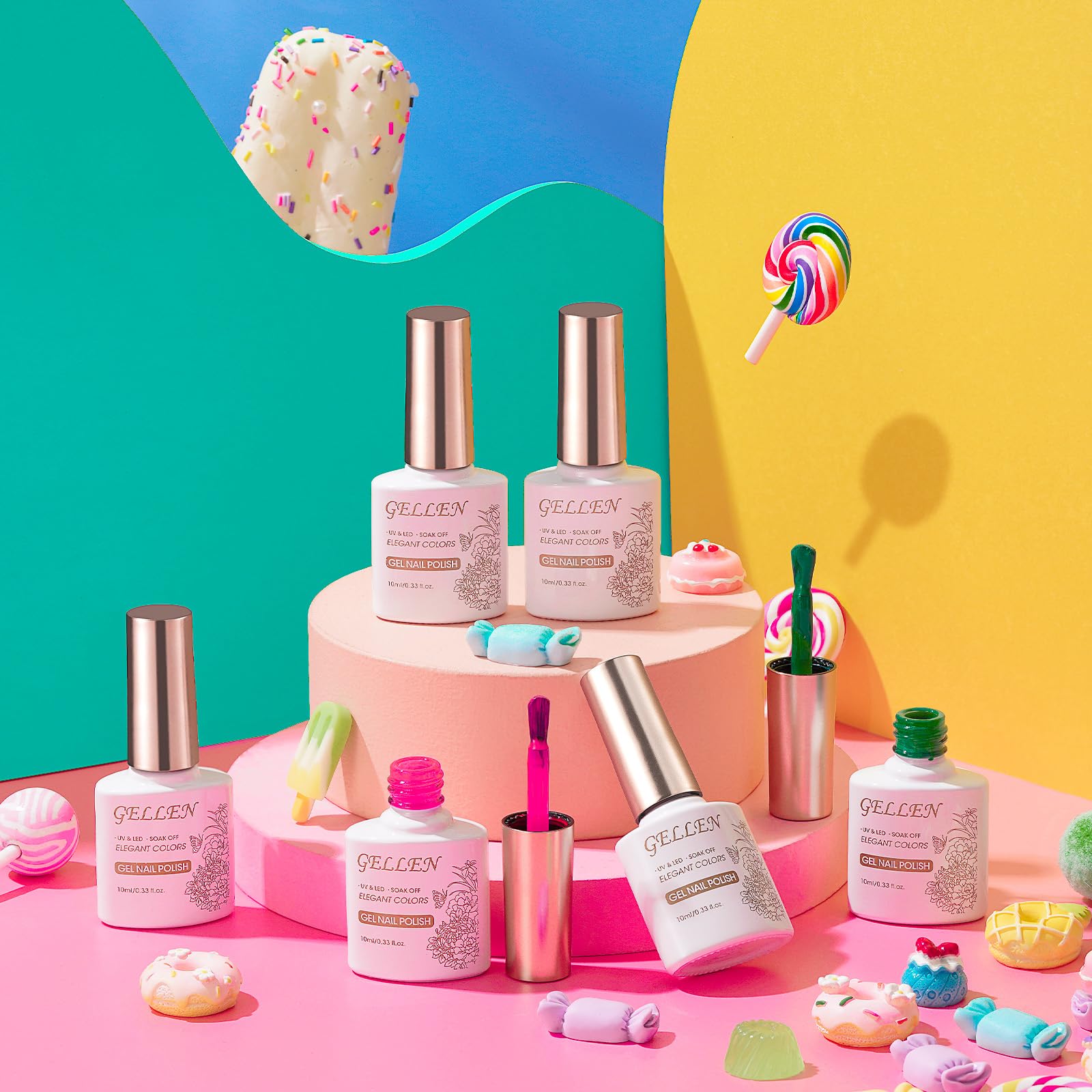 GELLEN Gel Nail Polish Kit – 6-Color Rainbow Set for DIY Manicure