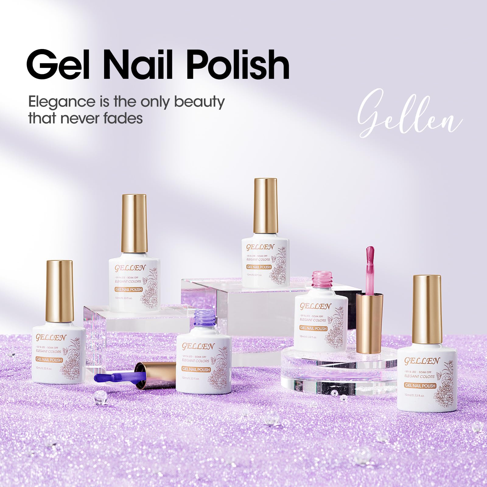 GELLEN Gel Nail Polish Set — 6 Colors: Royal Purple, Pink, Lavender for DIY Manicure