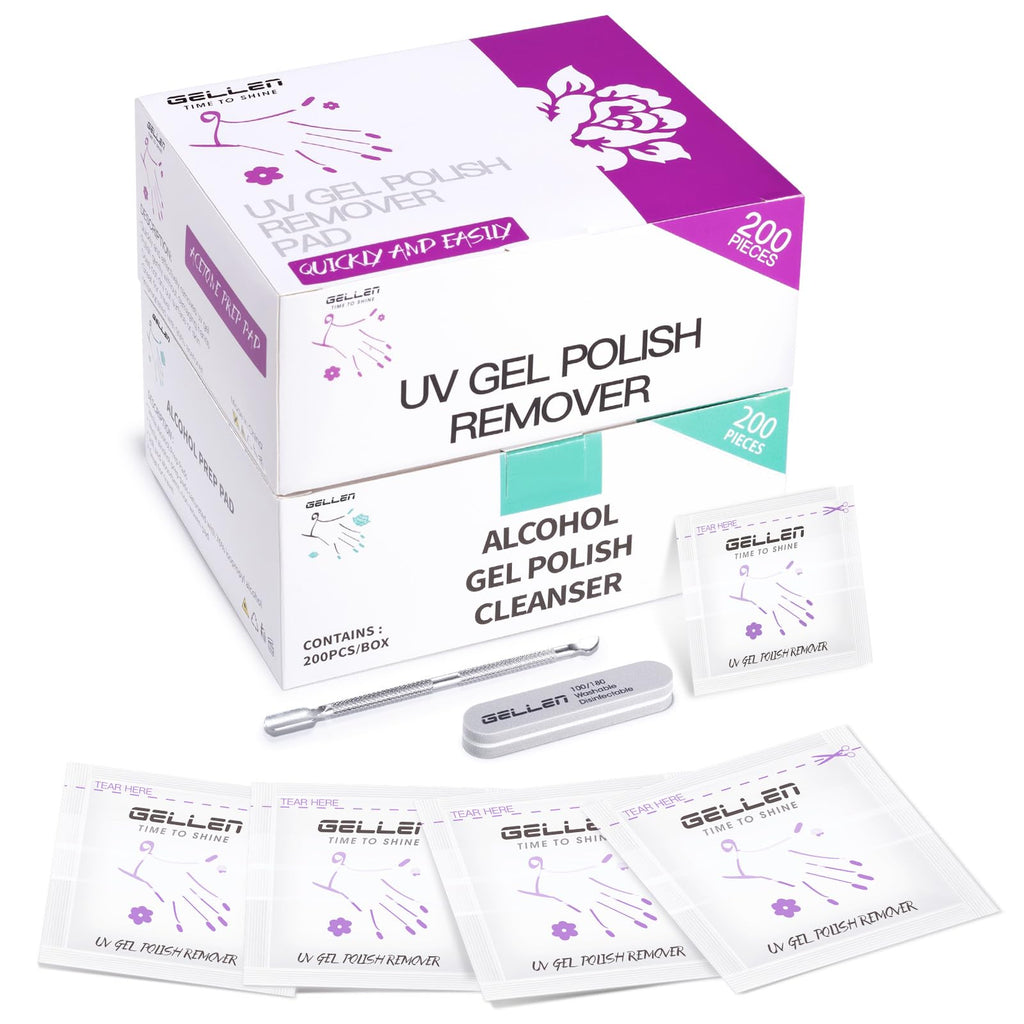 GELLEN Gel Polish Remover Pad Kit – 400 Pack, Acetone Pads + Alcohol Wipes, Travel Ready