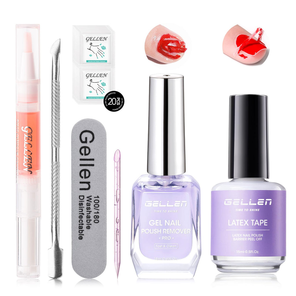 Gellen Gel Remover Pro Kit — Fast 2-5 Minute Gel Nail Removal with Peelable Latex Shield