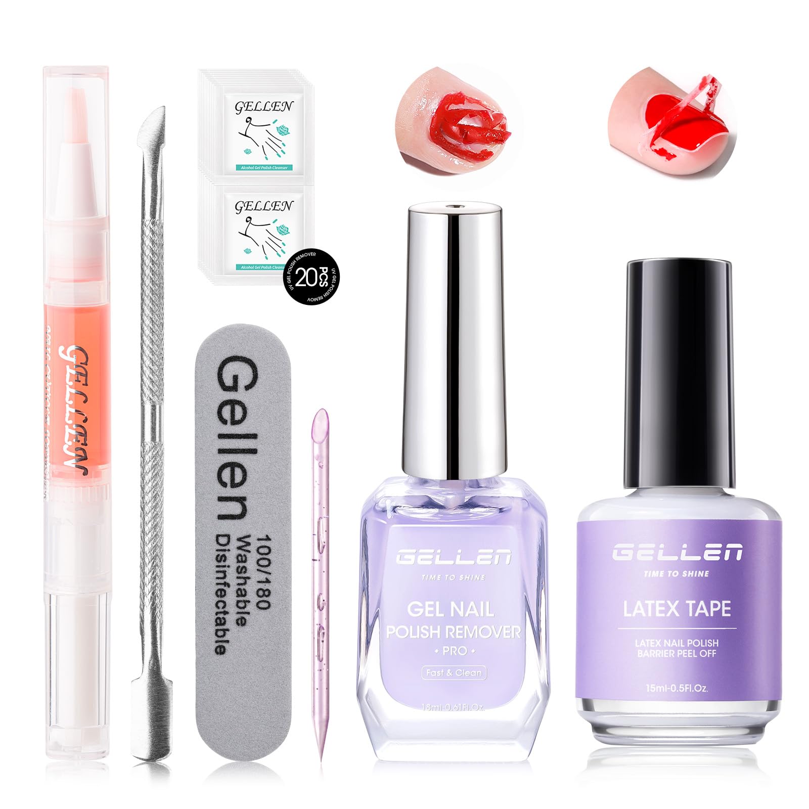 Gellen Gel Remover Pro Kit — Fast 2-5 Minute Gel Nail Removal with Peelable Latex Shield