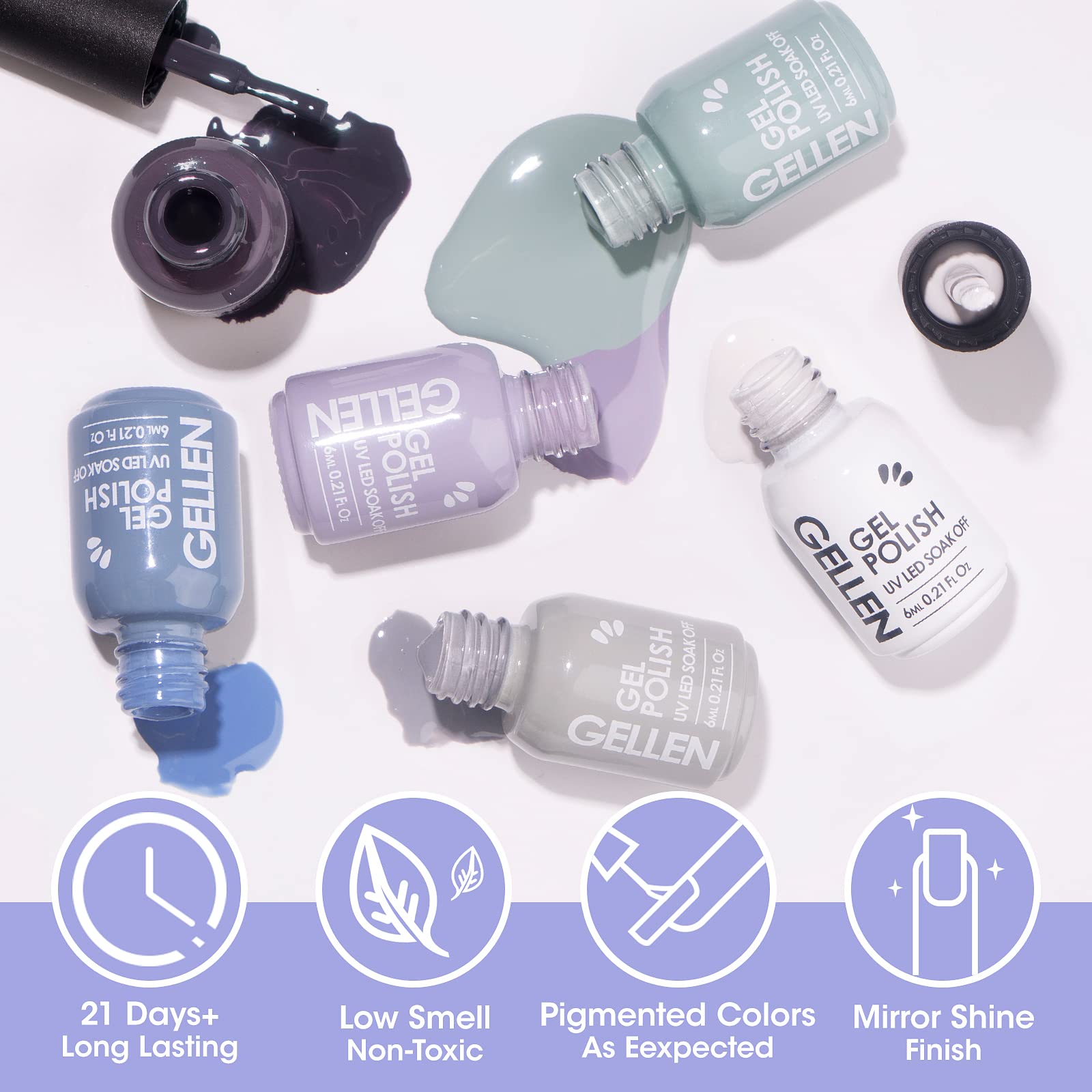 GELLEN Gel Nail Polish Kit with 72W UV LED Lamp – 12 Colors, No-Wipe Base/Top Coat, All-In-One Manicure