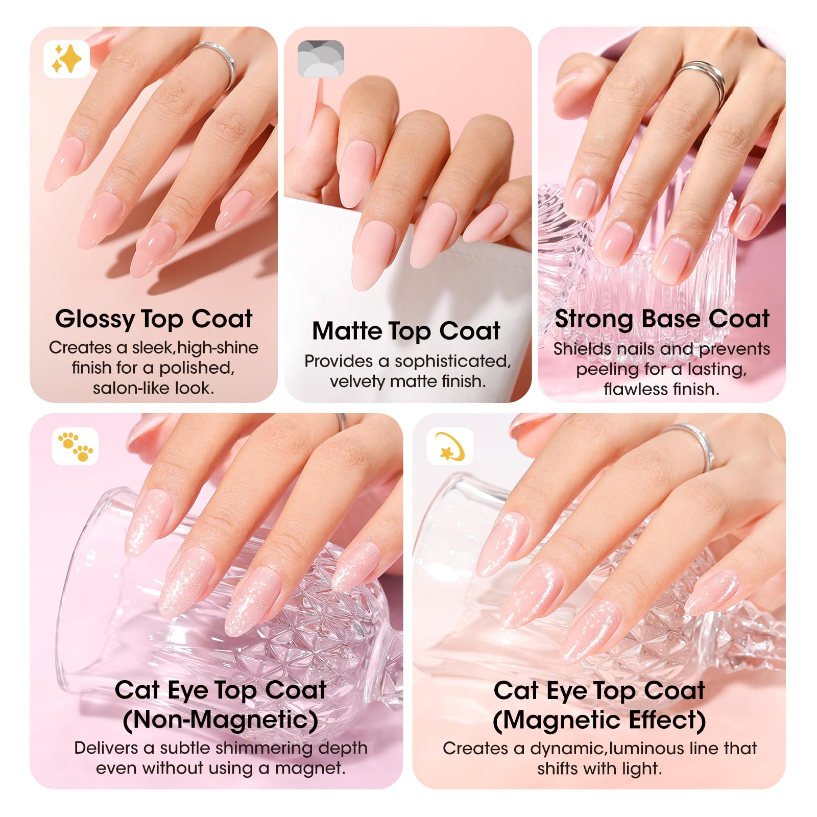 GELLEN 24-Piece Gel Nail Polish Set – 20 Colors + Base/Top Coats & Cat-Eye Top Coat