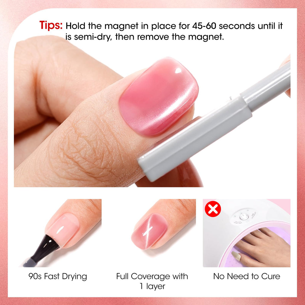 GELLEN Quick Dry Cat Eye Nail Polish Kit – Magnetic 3D Shimmer (Valentines Gift)