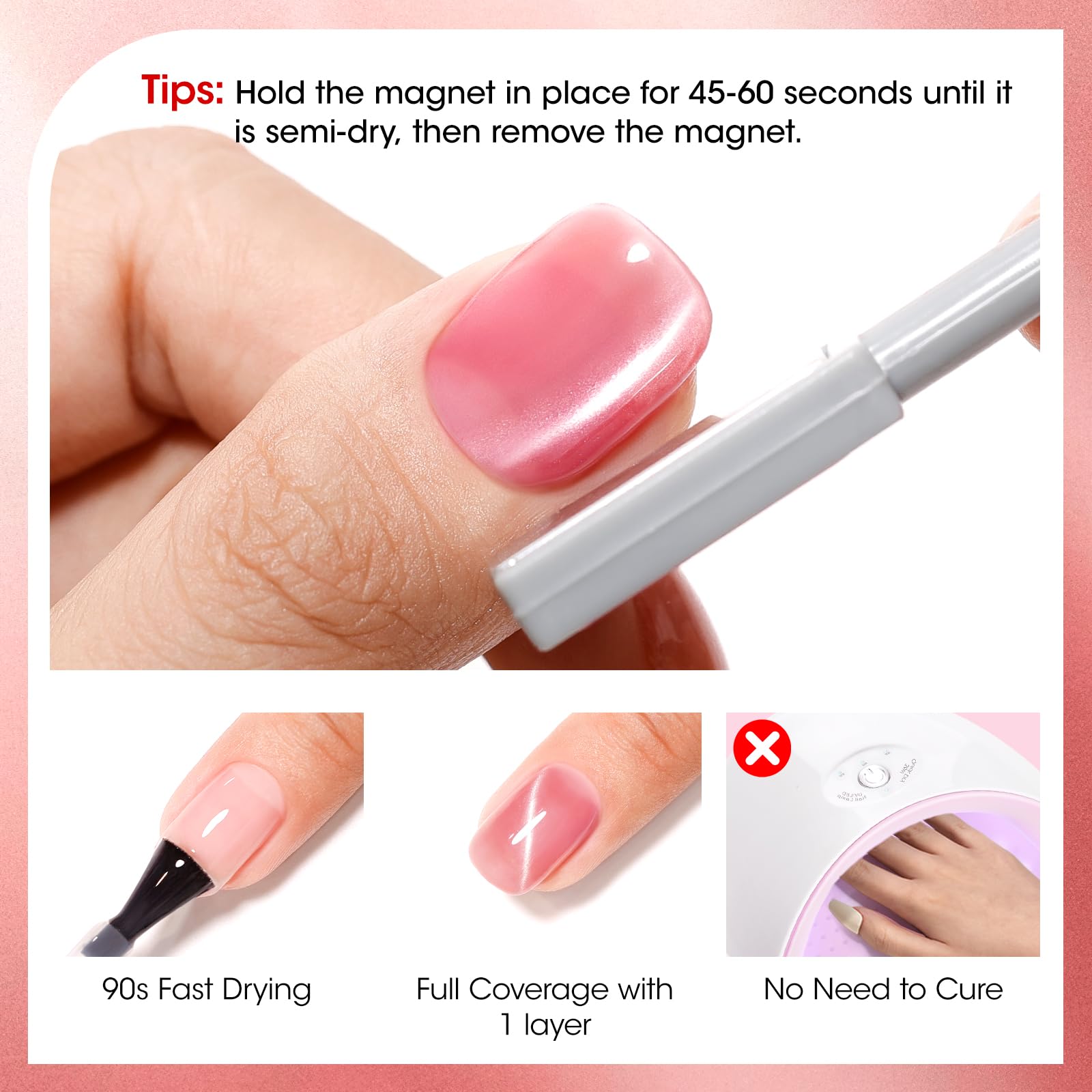 GELLEN Quick Dry Cat Eye Nail Polish Kit – Magnetic 3D Shimmer (Valentines Gift)