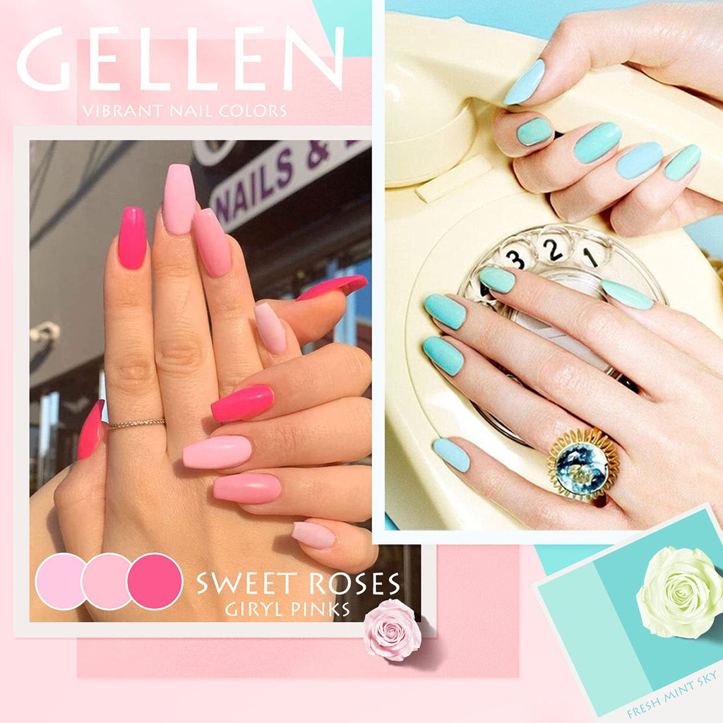 GELLEN Gel Nail Polish Kit with 72W UV LED Lamp – 12 Colors, No-Wipe Base/Top Coat, All-In-One Manicure