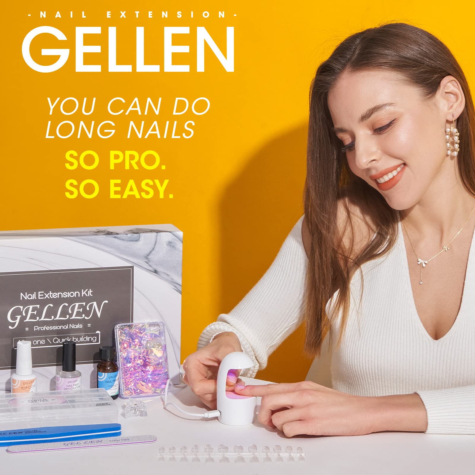 Gellen Gel Nail Kit: Complete All-In-One Set with 240 Tips, UV Lamp, and 3-in-1 Glue Gel