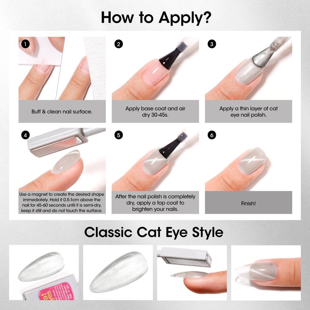 GELLEN Quick Dry Cat Eye Nail Polish Kit – Pink Silver Champagne Magnetic 3D Cat Eye