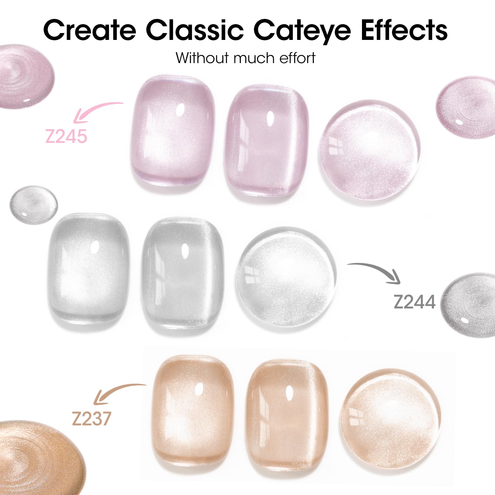 GELLEN Quick Dry Cat Eye Nail Polish Kit – Pink Silver Champagne Magnetic 3D Cat Eye