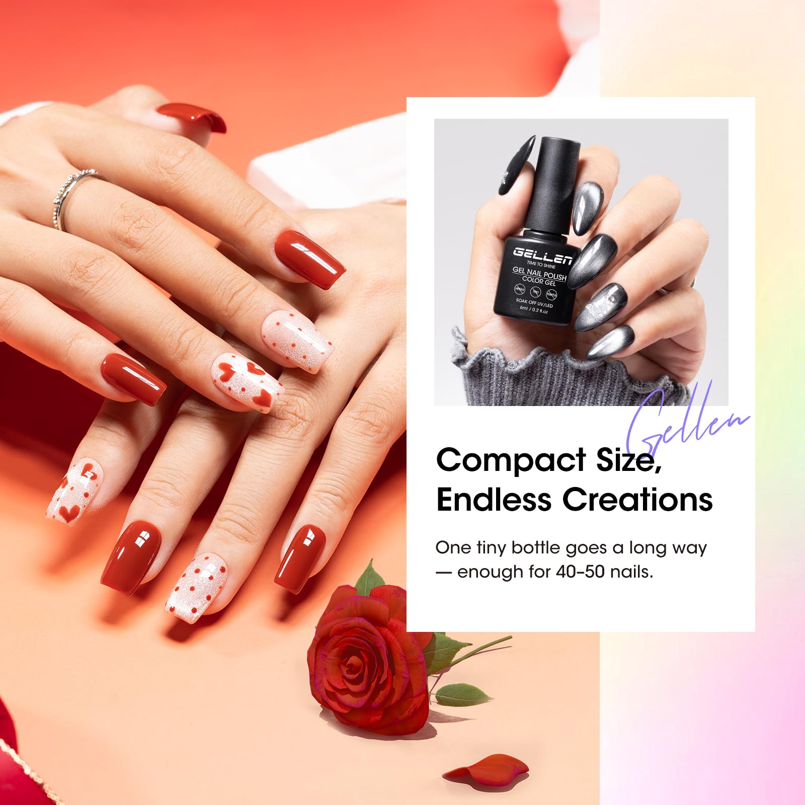 GELLEN 24-Piece Gel Nail Polish Set – 20 Colors + Base/Top Coats & Cat-Eye Top Coat