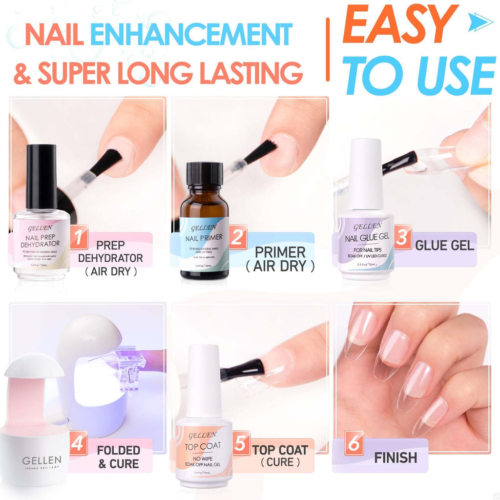 GELLEN Gel Nail Kit – 240 Tips, 12 Sizes, Stiletto/Almond, UV Lamp, Glue Gel