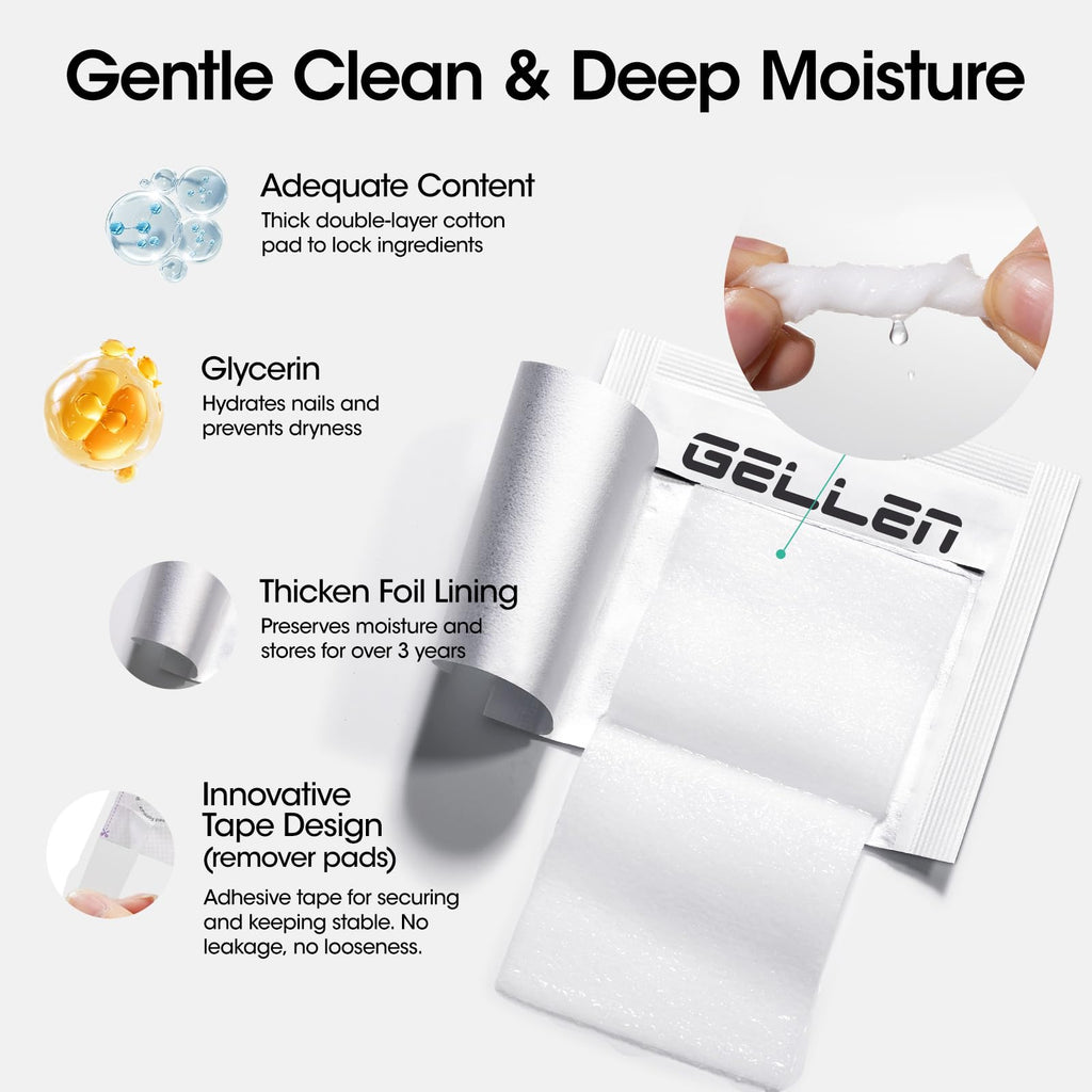 GELLEN Gel Polish Remover Pad Kit – 400 Pack, Acetone Pads + Alcohol Wipes, Travel Ready