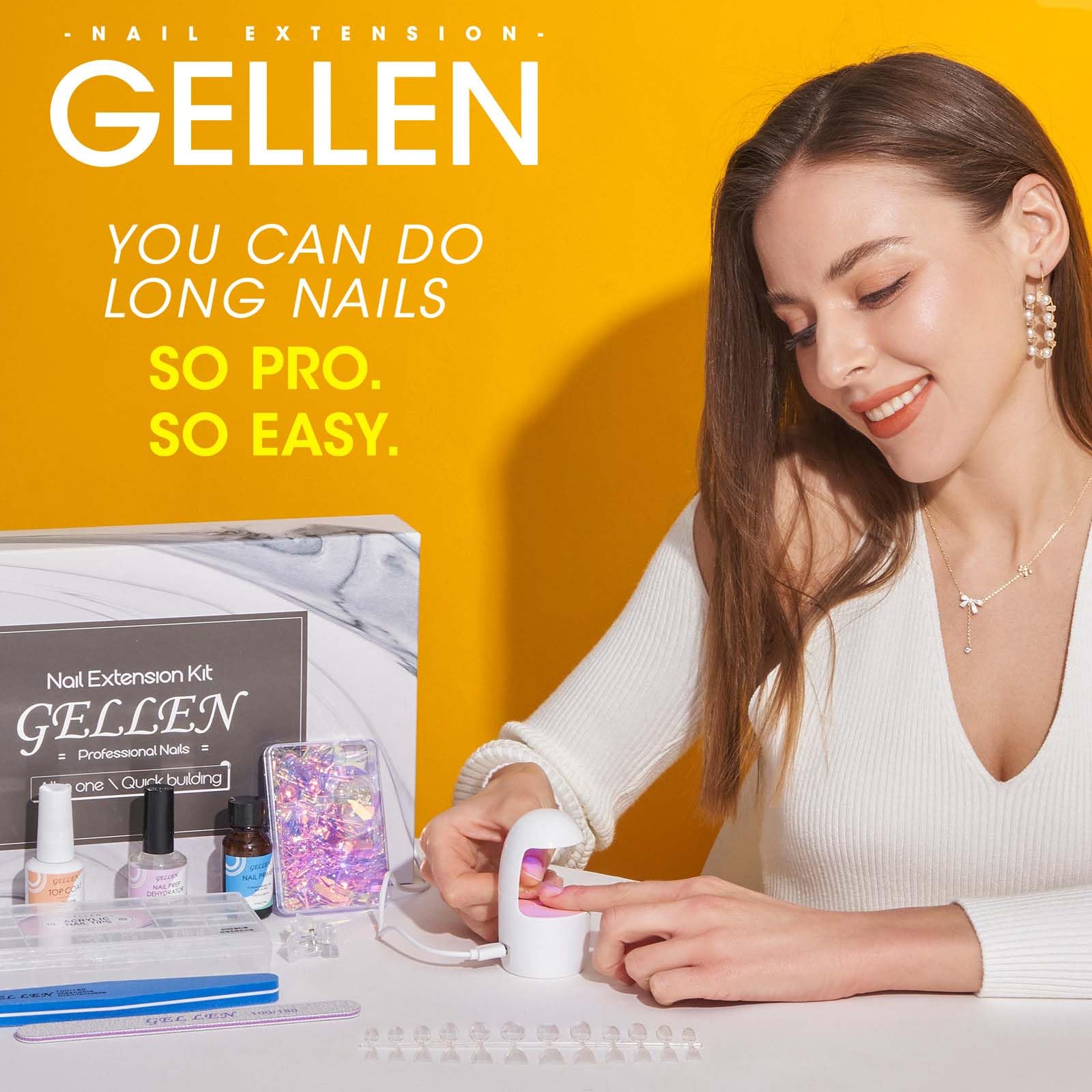 GELLEN Gel Nail Kit – 240 Tips, 12 Sizes, Stiletto/Almond, UV Lamp, Glue Gel